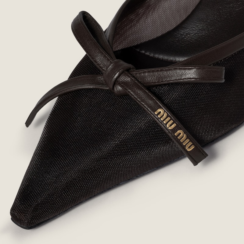 Mesh fabric heeled mules