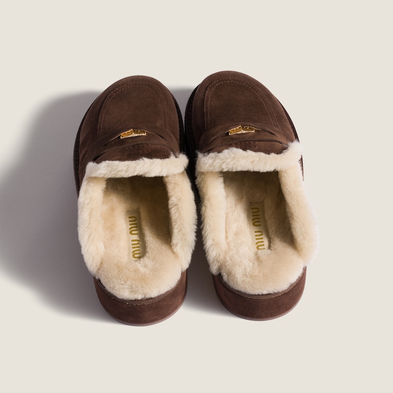 Suede and shearling mules
