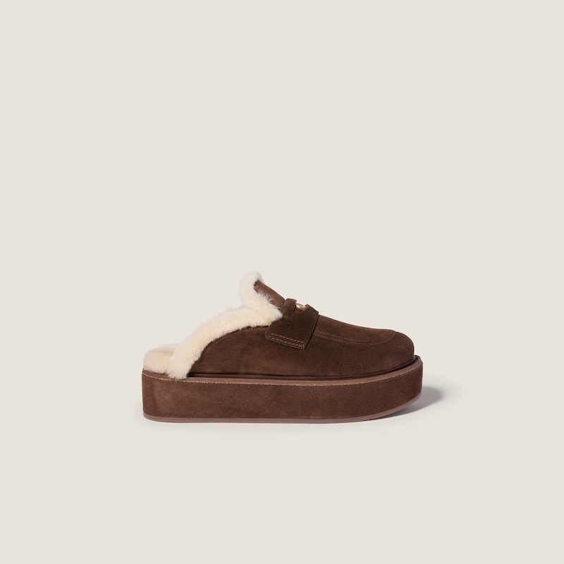 Suede and shearling mules