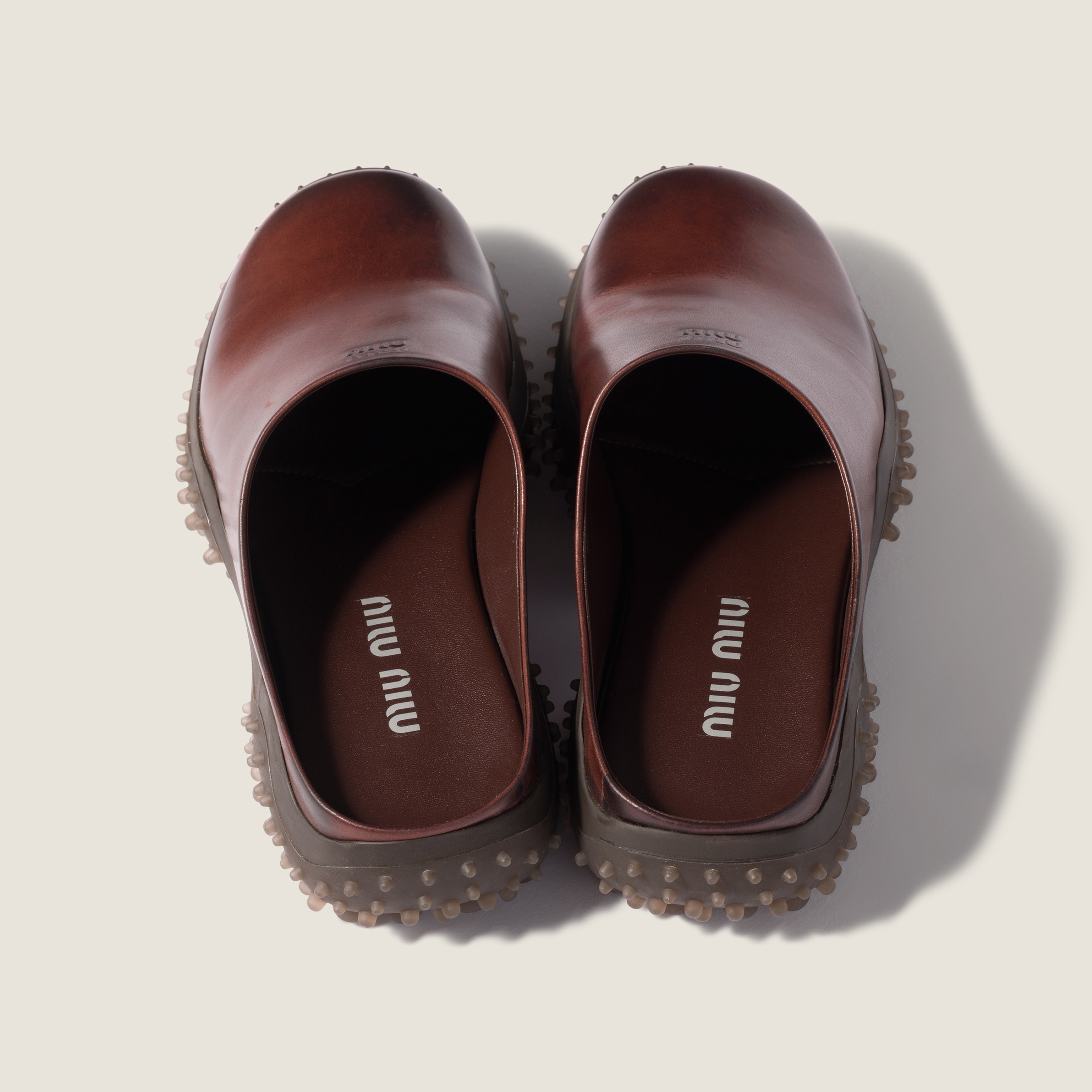 Coffee Leather Mules | Miu Miu - United States