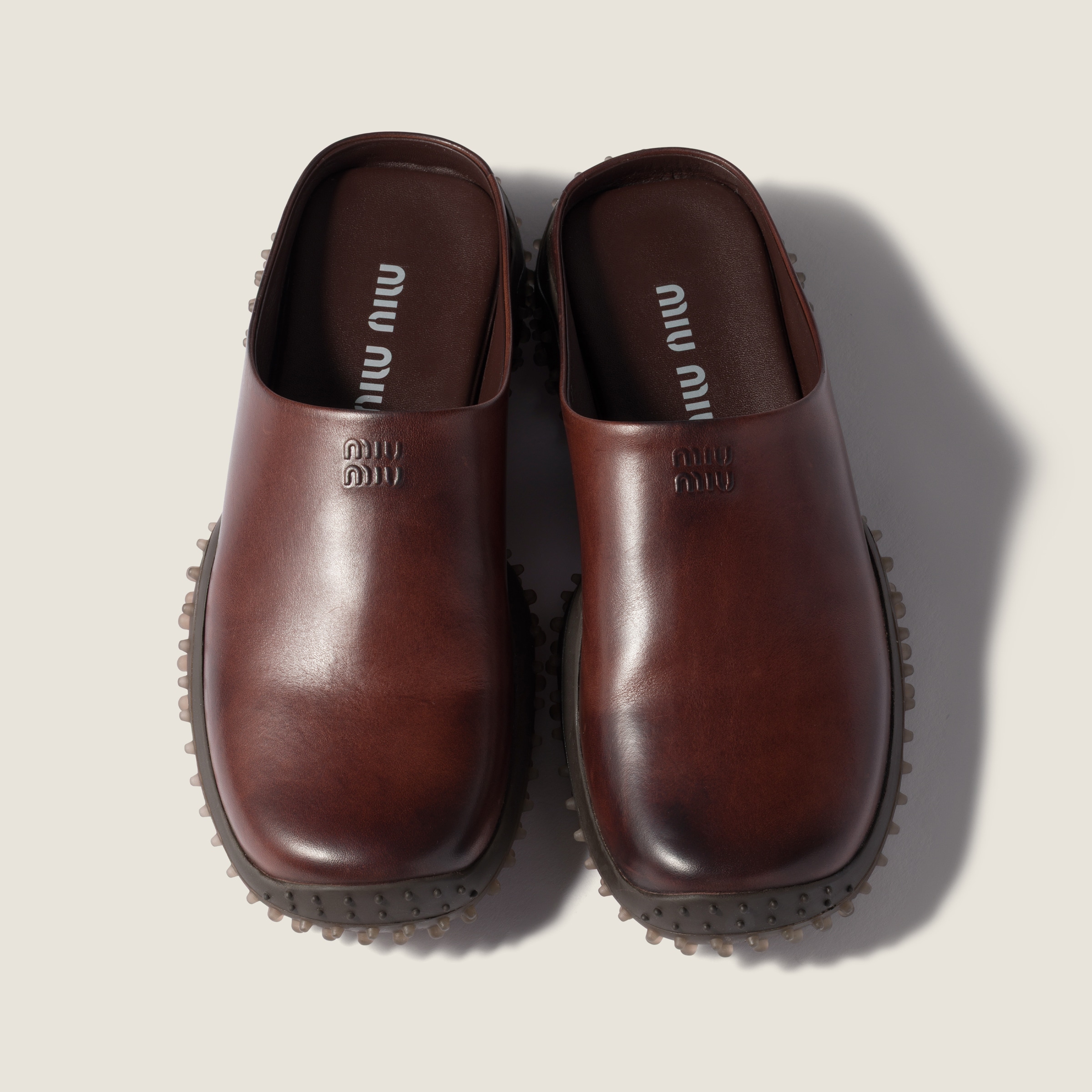 Coffee Leather Mules | Miu Miu - United States