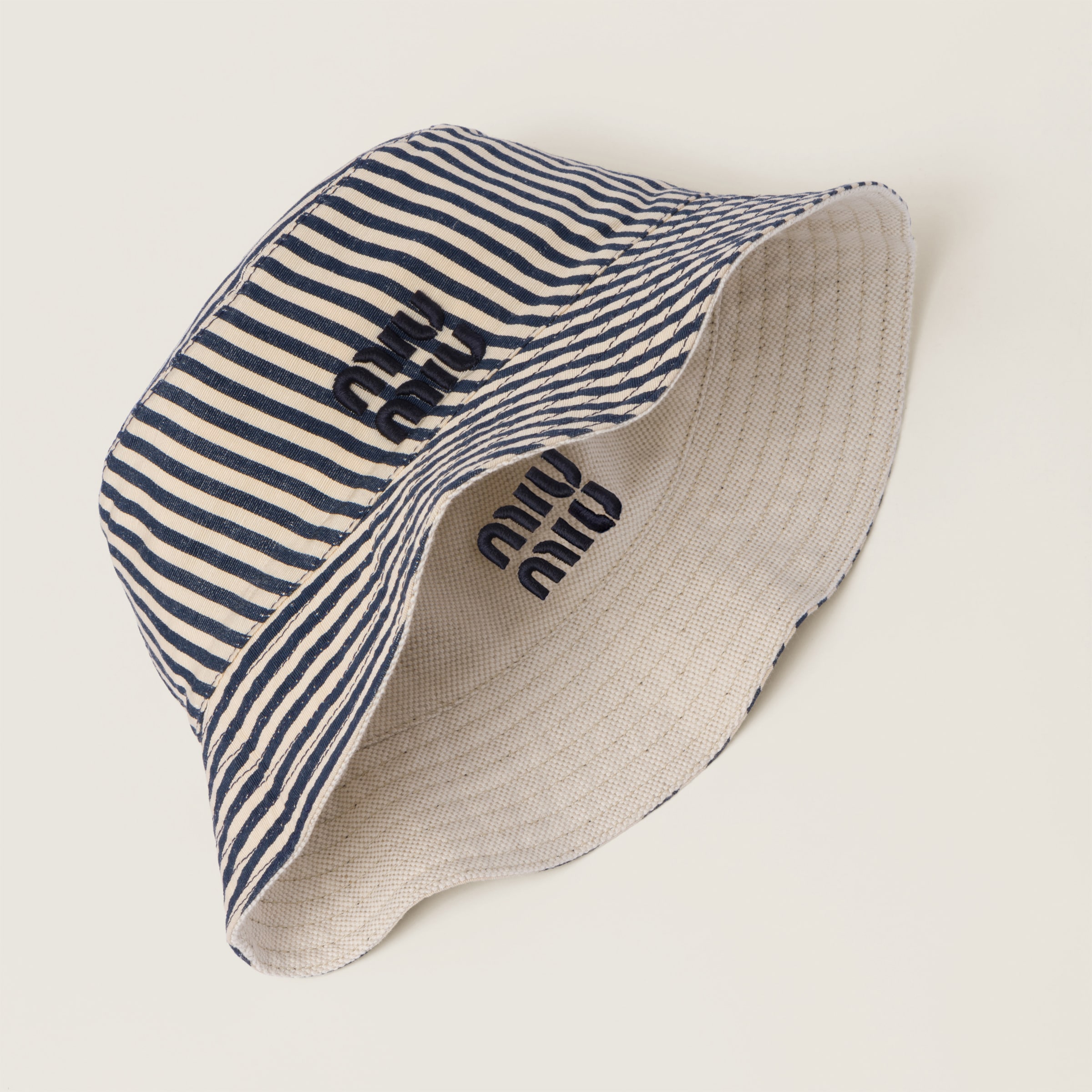 Miu Miu Reversible Hat With Pouch In Beige/baltic Blue