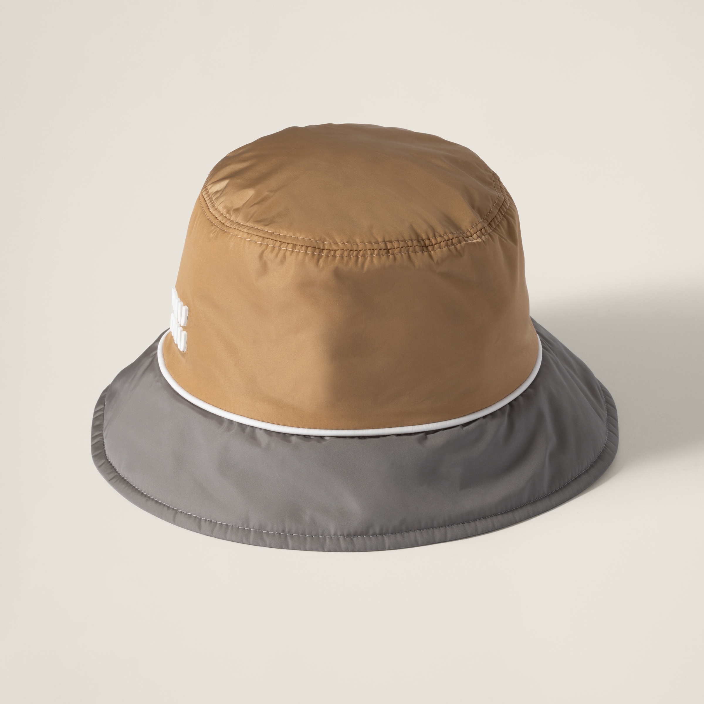 Miu Miu Technical Fabric Bucket Hat In Sesame/aluminum