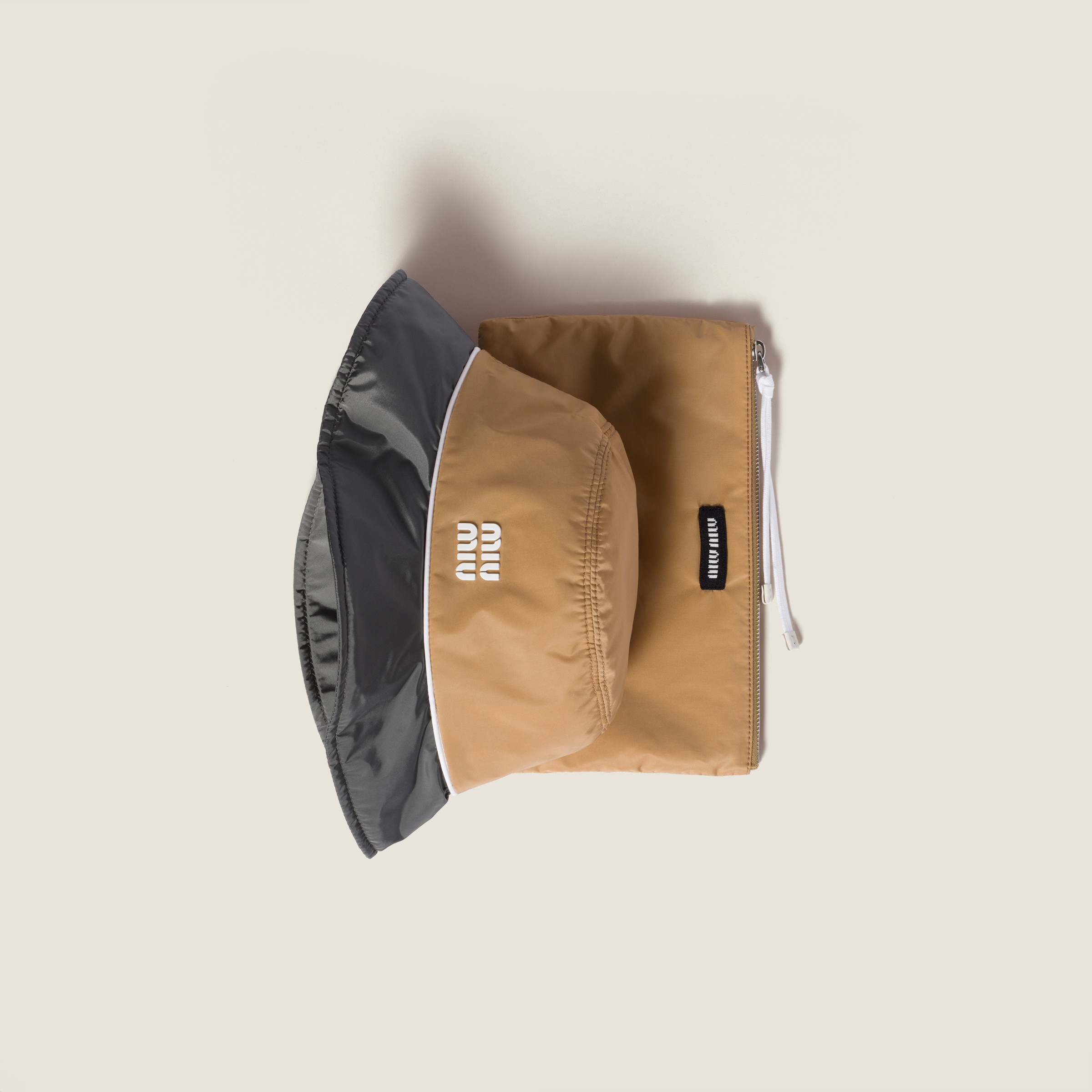 Miu Miu Technical Fabric Bucket Hat In Sesame/aluminum