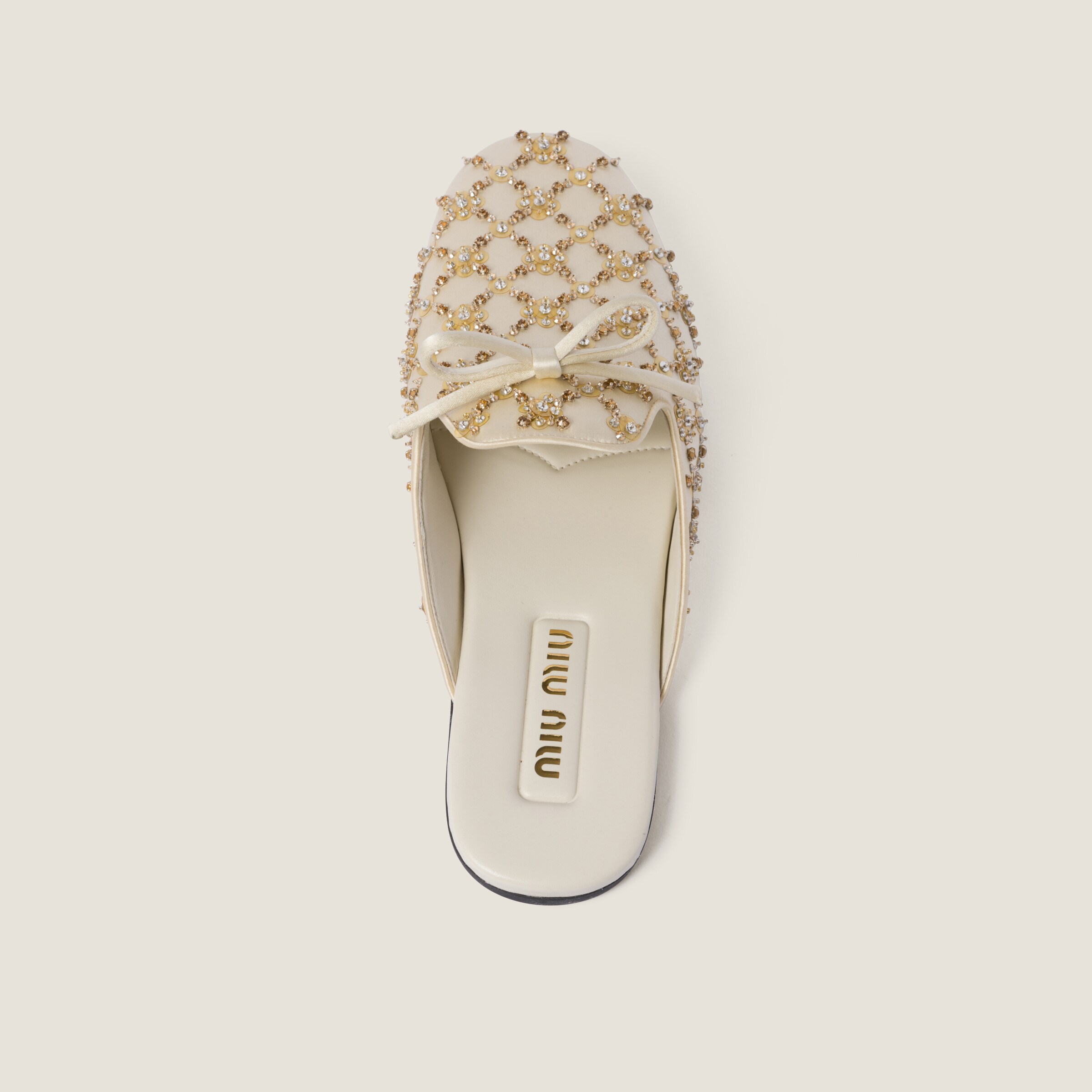 Ivory Satin Slippers Miu Miu