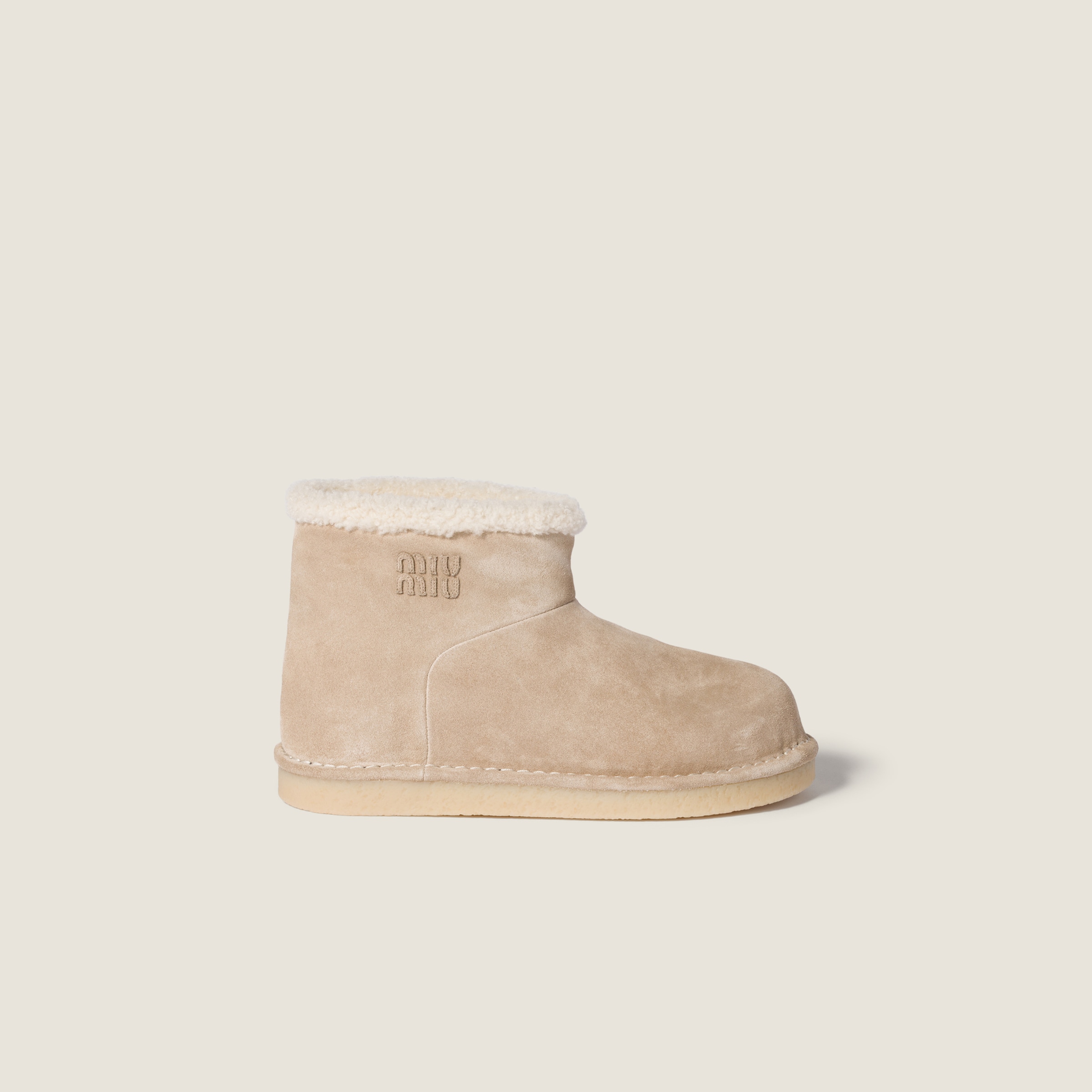 Desert Beige Suede And Shearling Booties | Miu Miu