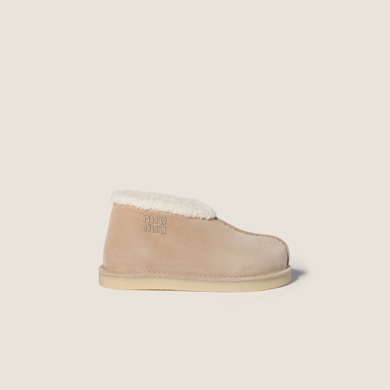 Suede and shearling slip-on booties