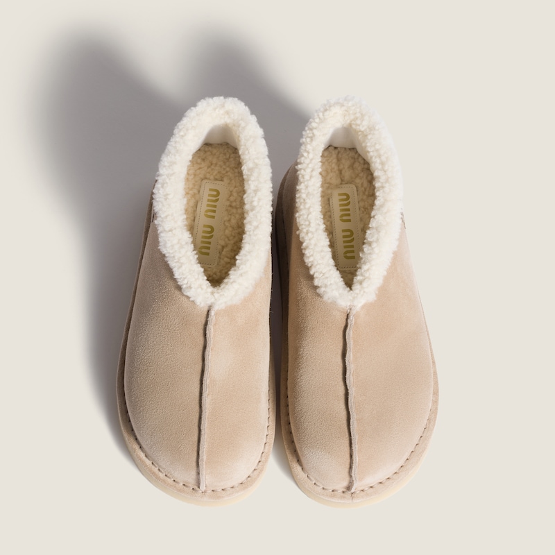 Suede and shearling slip-on booties