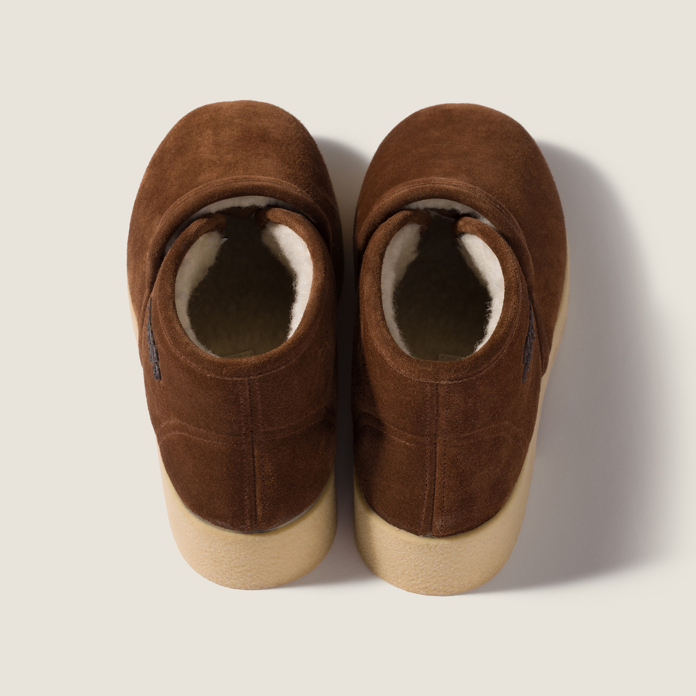 Miu Miu Logo Shearling-lined Suede Ankle Boots In Brown