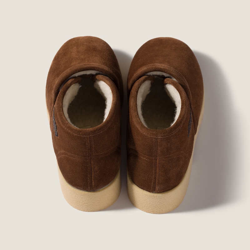 Suede and shearling slip-on booties