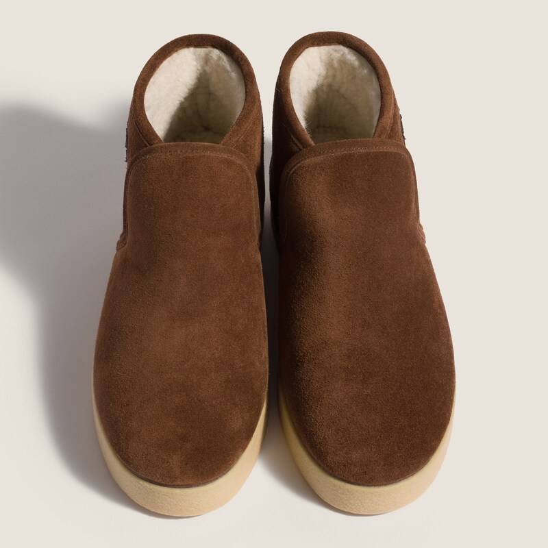 Suede and shearling slip-on booties