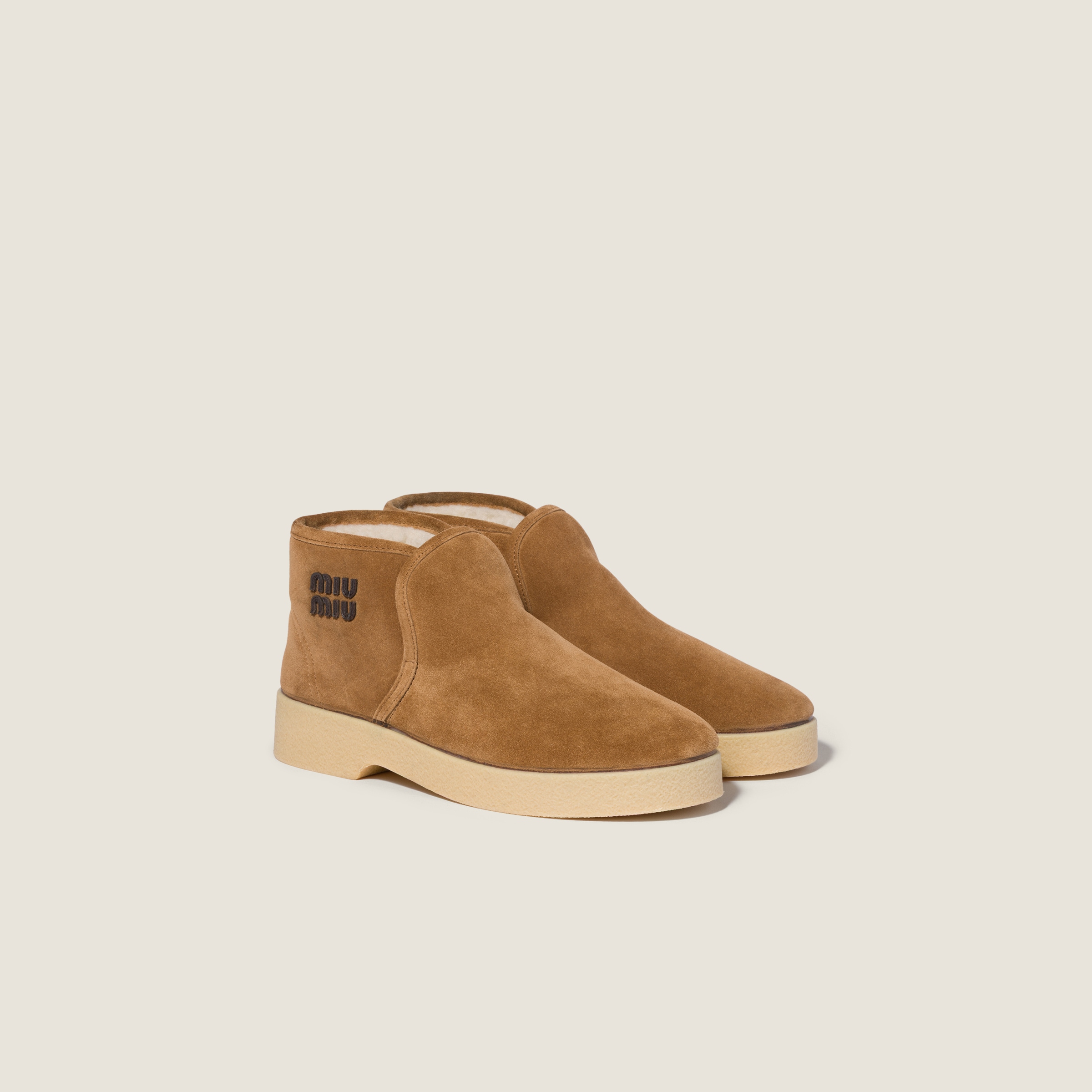 Miu Miu Suede And Shearling Slip-on Booties In Brown