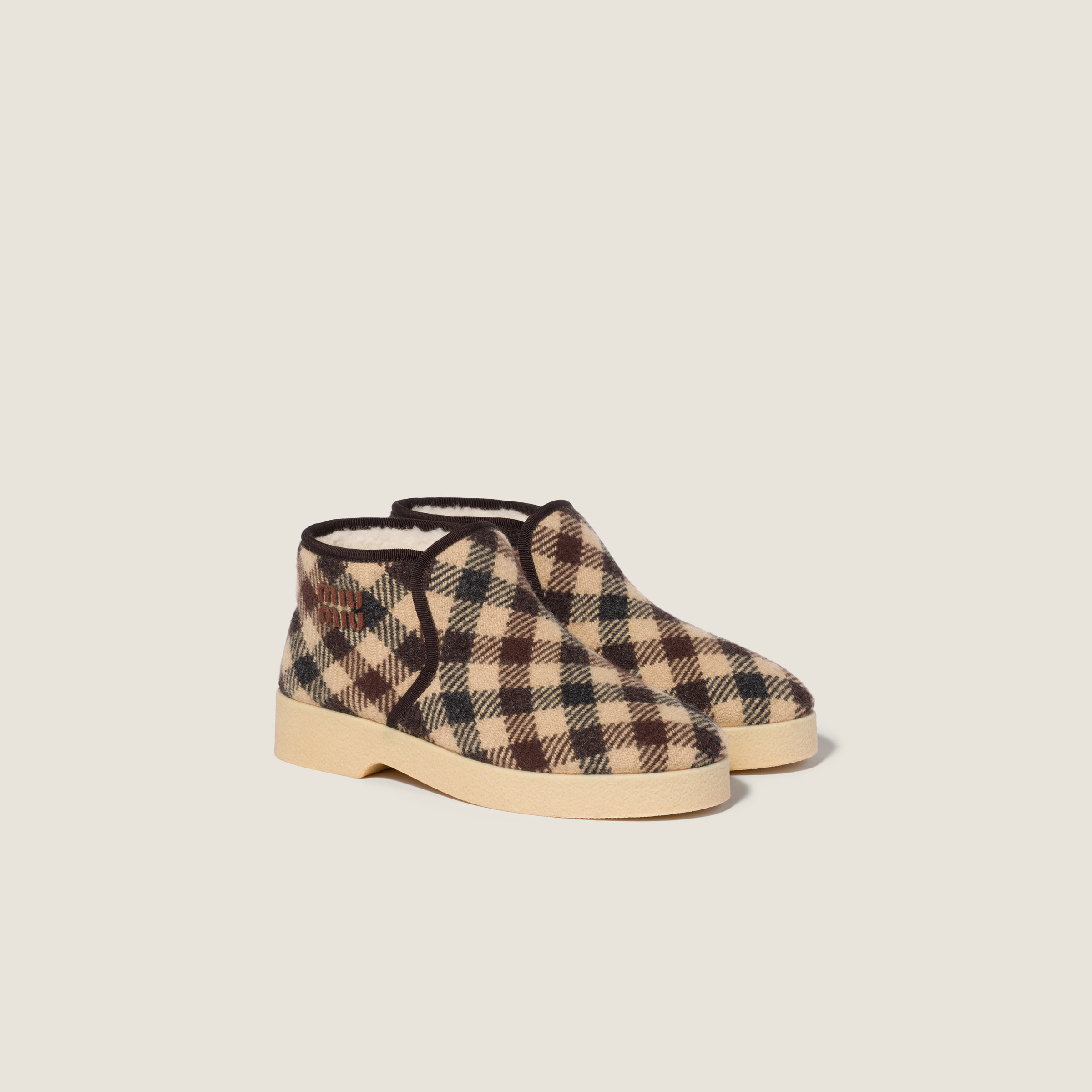 Miu Miu Wool And Shearling Slip-on Booties In Brown