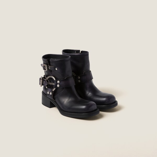 MIUMIU 26S ANKLE BOOTS IN BLACK SUEDE SILVER HARDWARE
