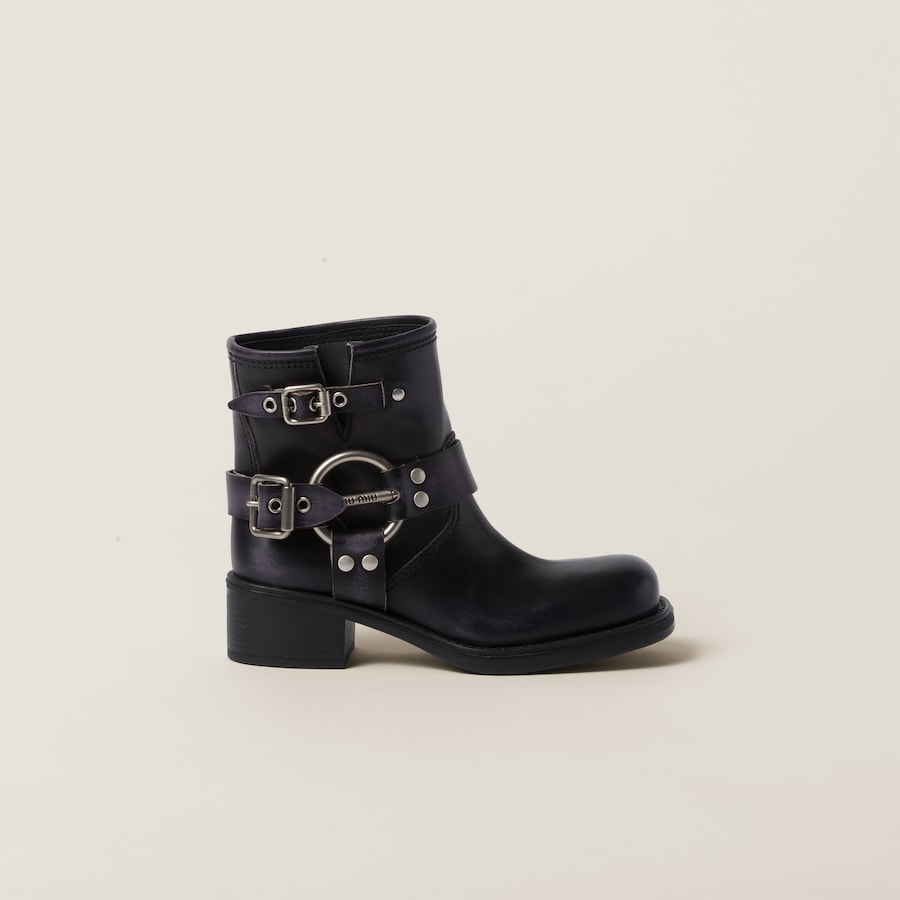 Black Vintage look Leather Booties Miu Miu