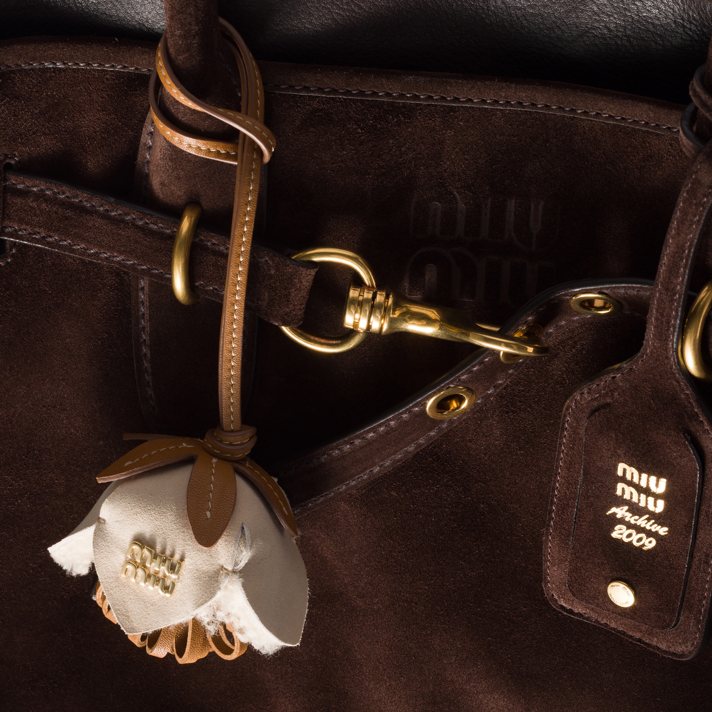 Miu Miu Shearling And Nappa Leather Trick In Brown