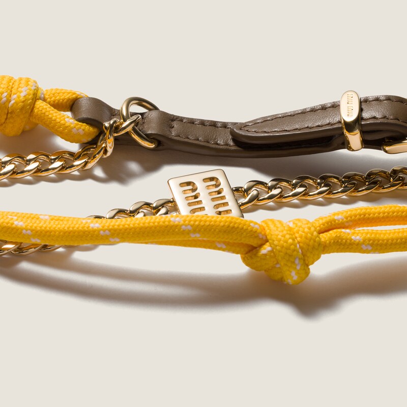 Leather, cord and metal trick keyring
