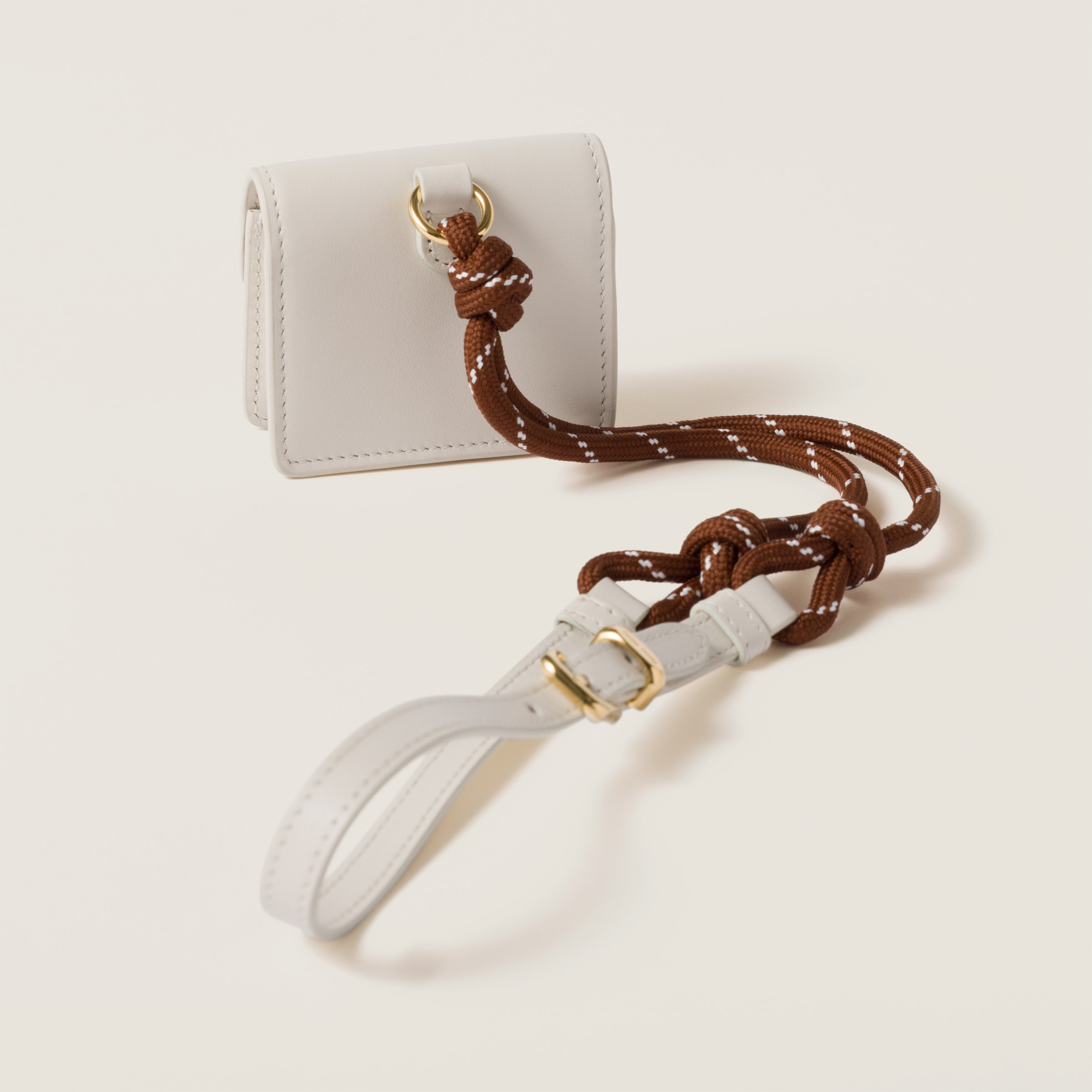 Miu Miu Leather And Cord Trick In Tobacco/chalk White