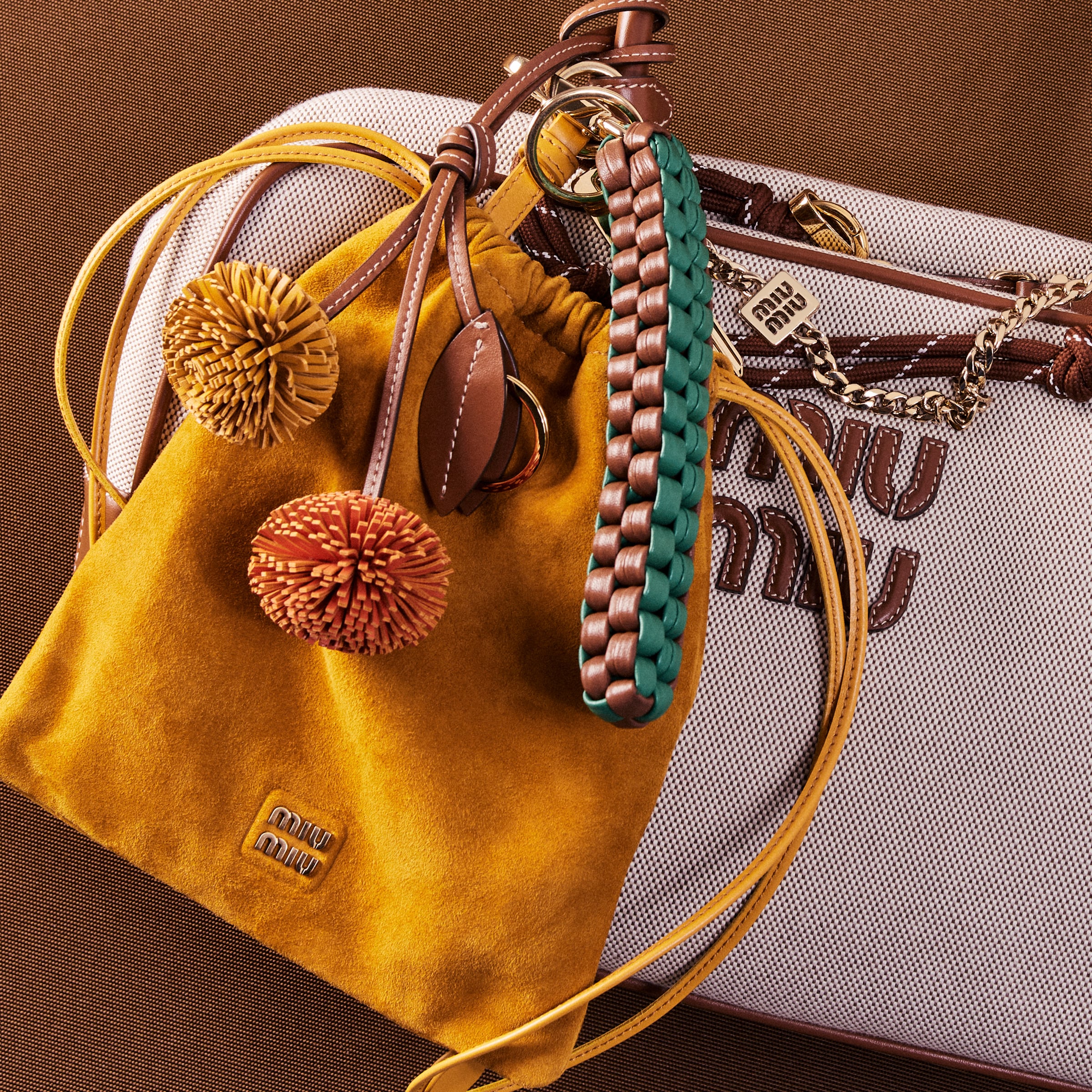 Miu Miu Leather Trick In Cognac/ochre/orange