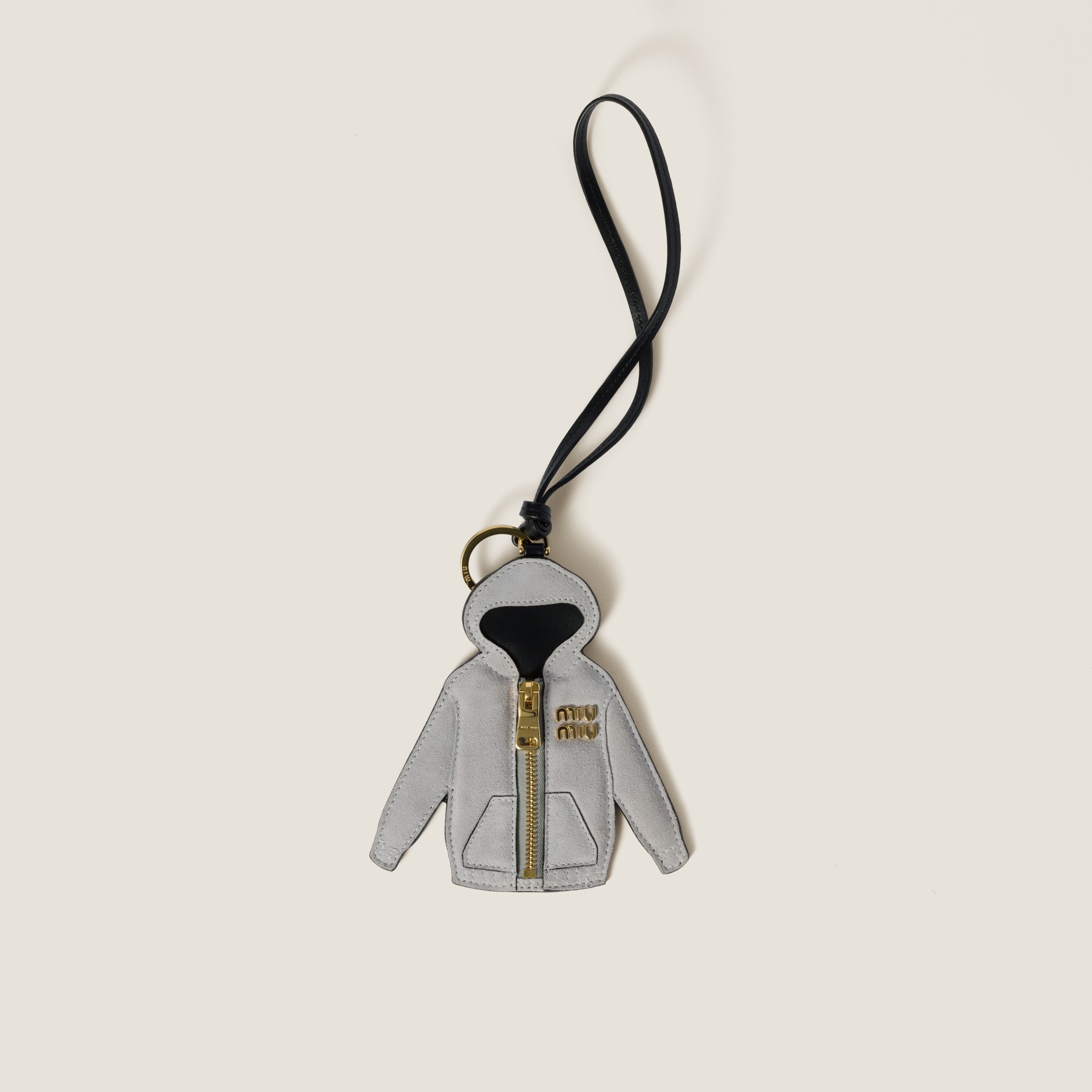 Miu Miu Trick Leather Keyring In Grey