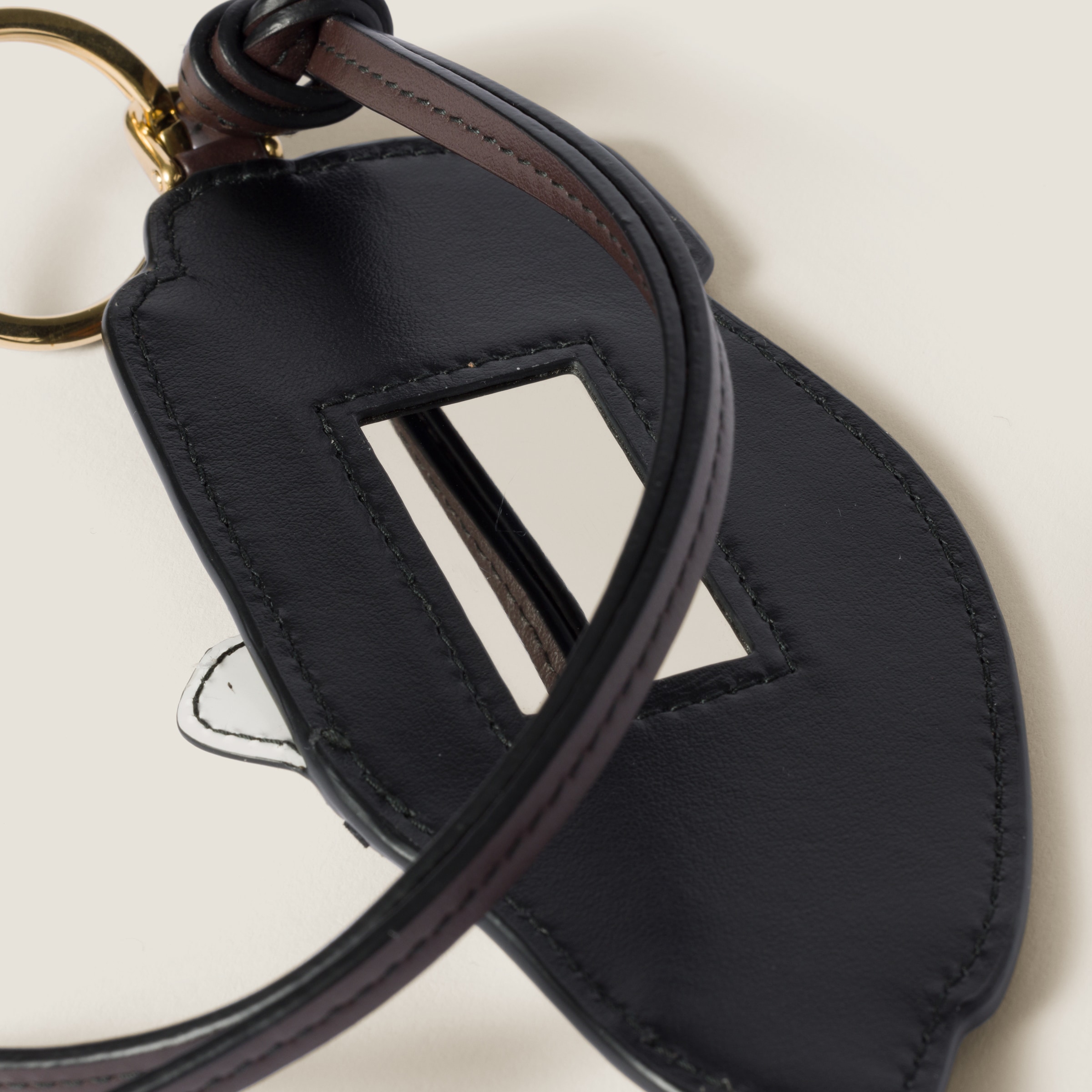 Shop Miu Miu Penny Loafer Leather Keychain Trick In Cognac/white