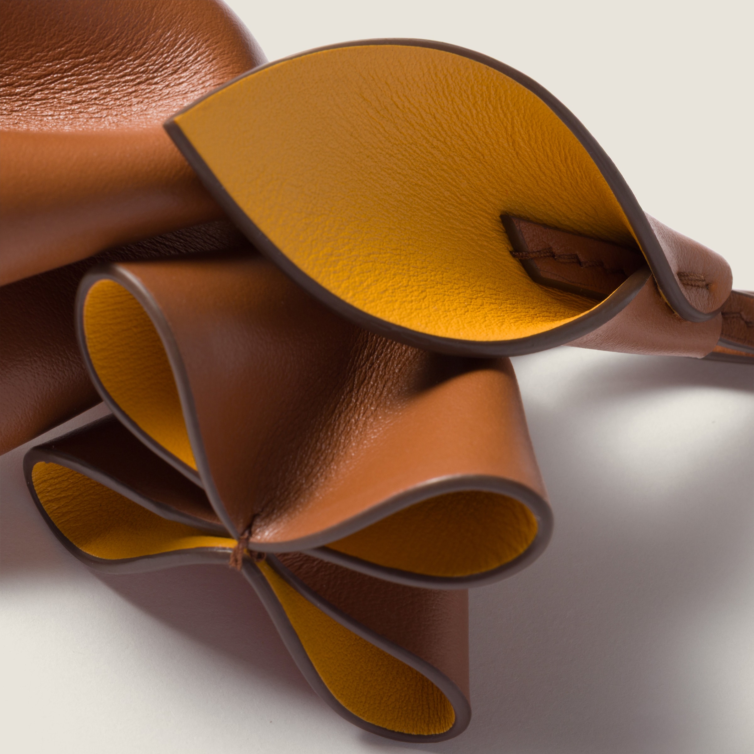 Miu Miu Flower Leather Keyring In Brown