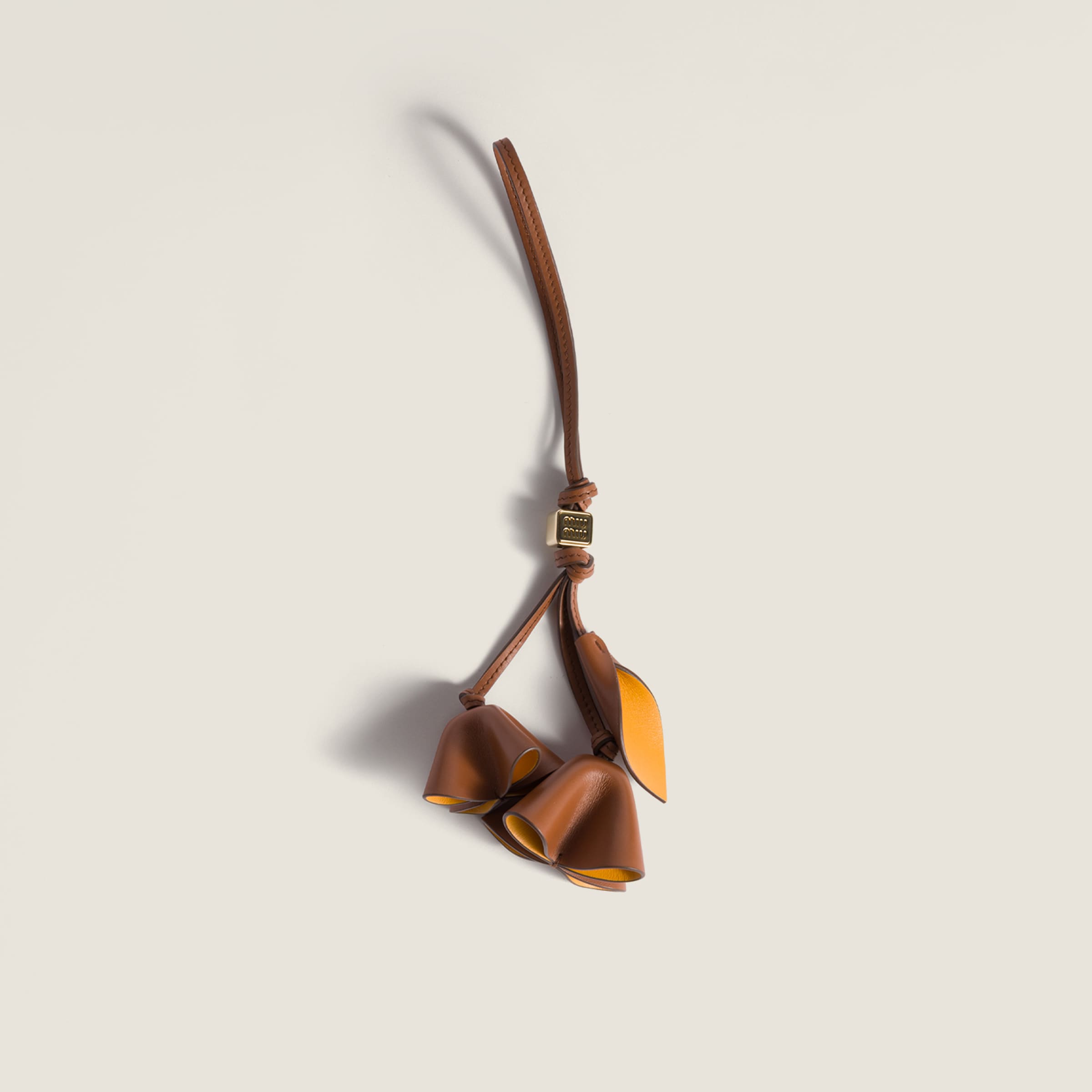 Miu Miu Flower Leather Keyring In Brown