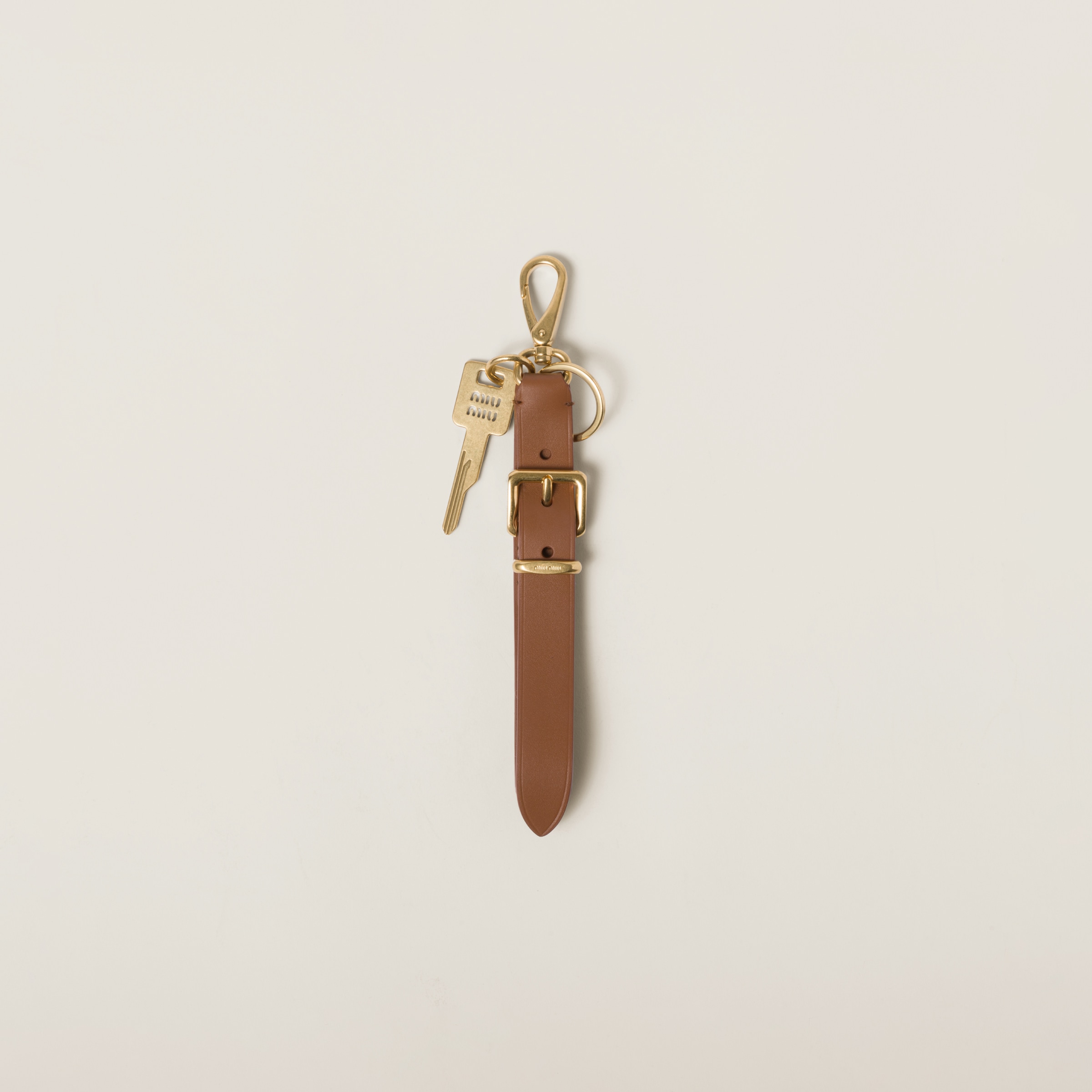 Miumiu Leather Key Ring In Cognac