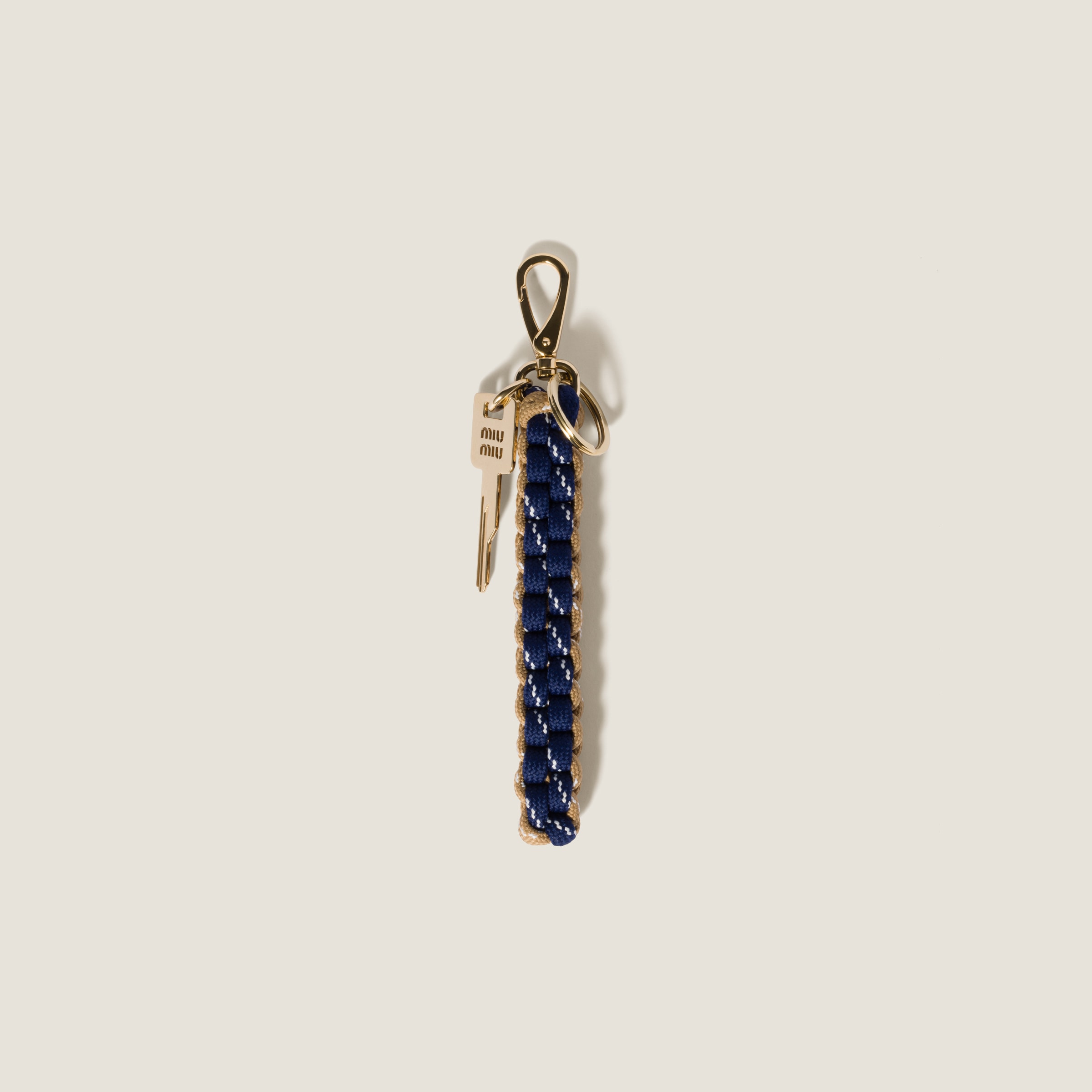 Miu Miu Cord Keychain Trick In Beige/baltic Blue