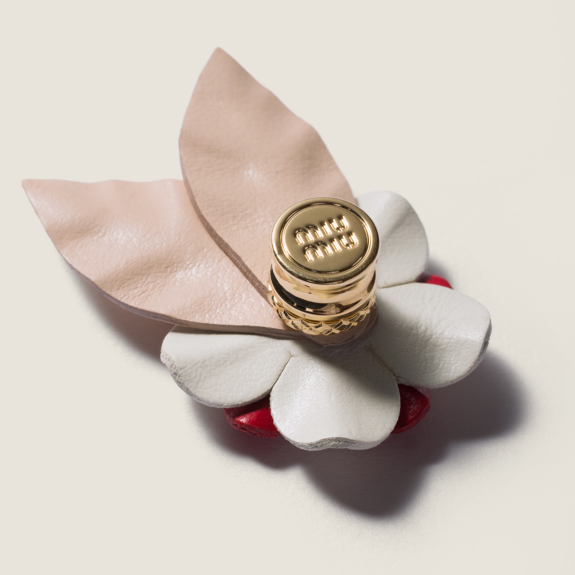 Miu Miu Leather Floral Brooch In Red