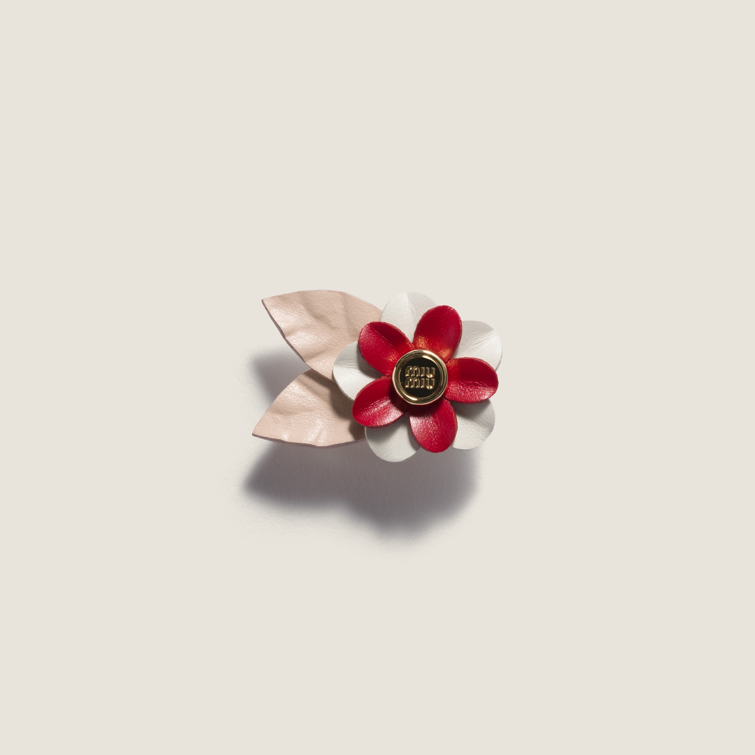 Miu Miu Leather Floral Brooch In Multi