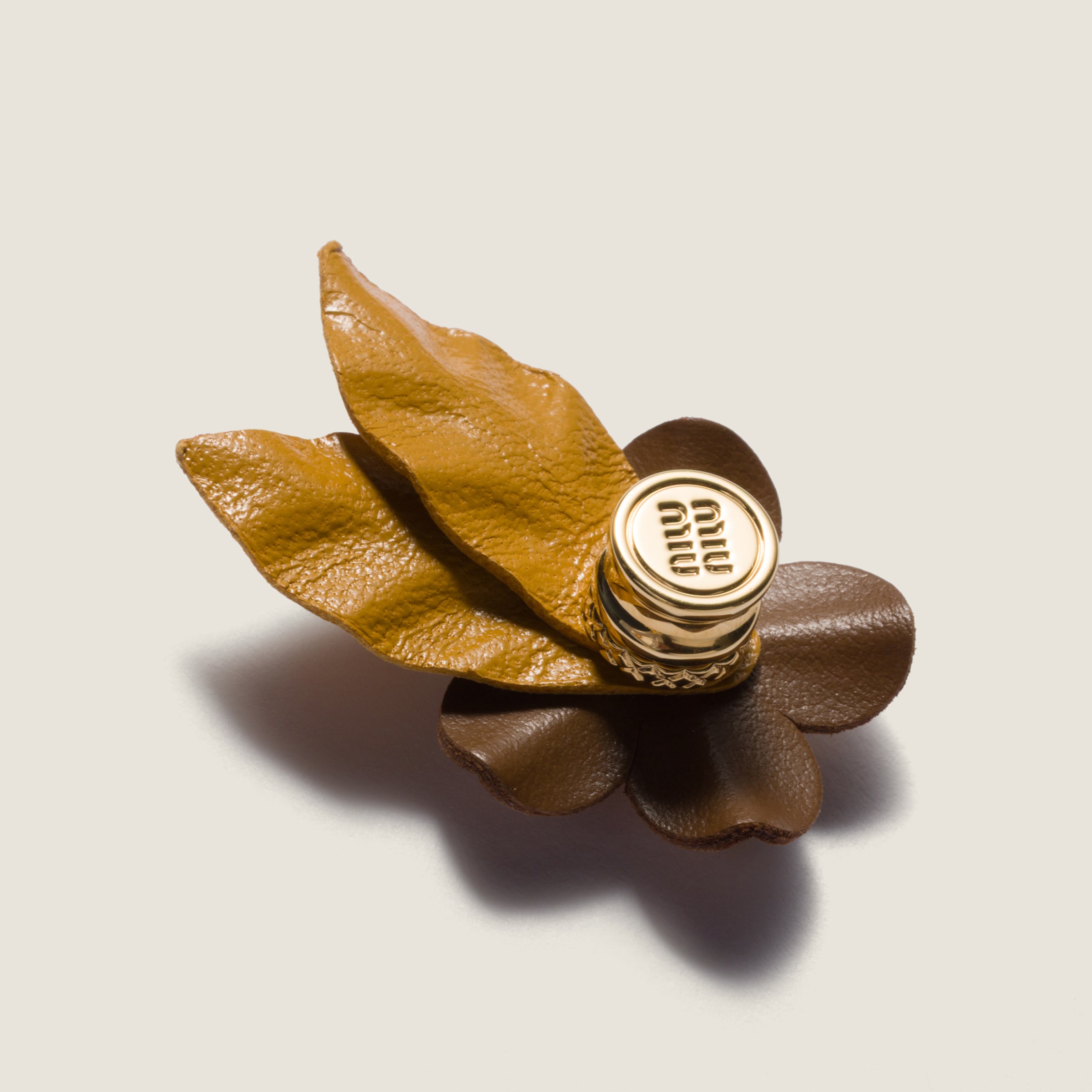 Miu Miu Leather Floral Brooch In Neutral