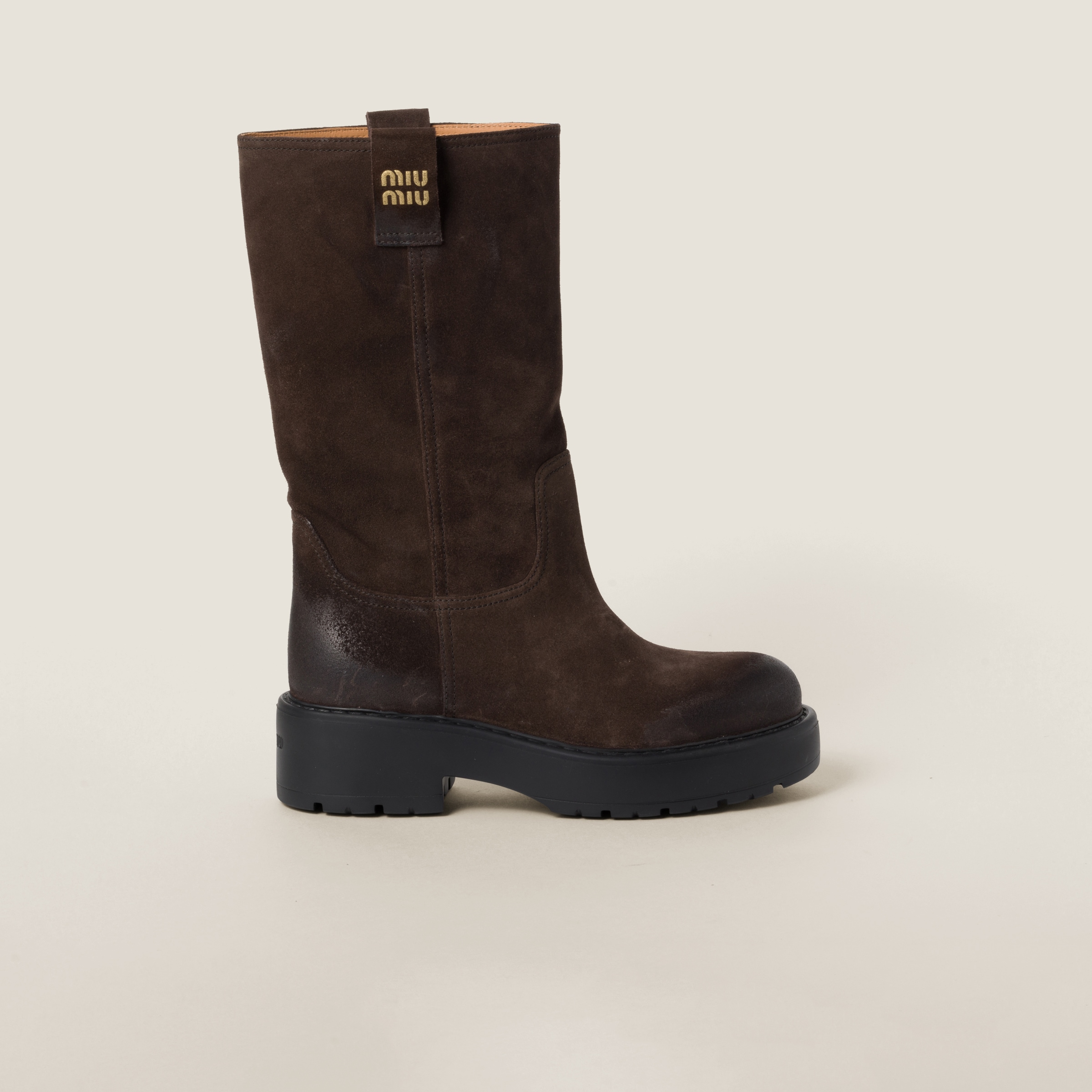 Miu Miu Suede Boots In Dark Brown