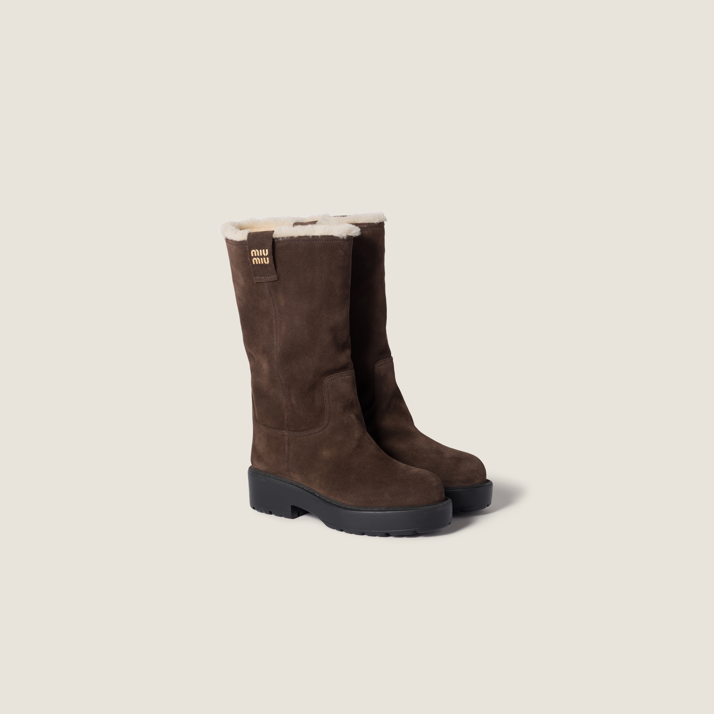 Miu Miu Suede And Shearling Mid-calf Boot In Brown