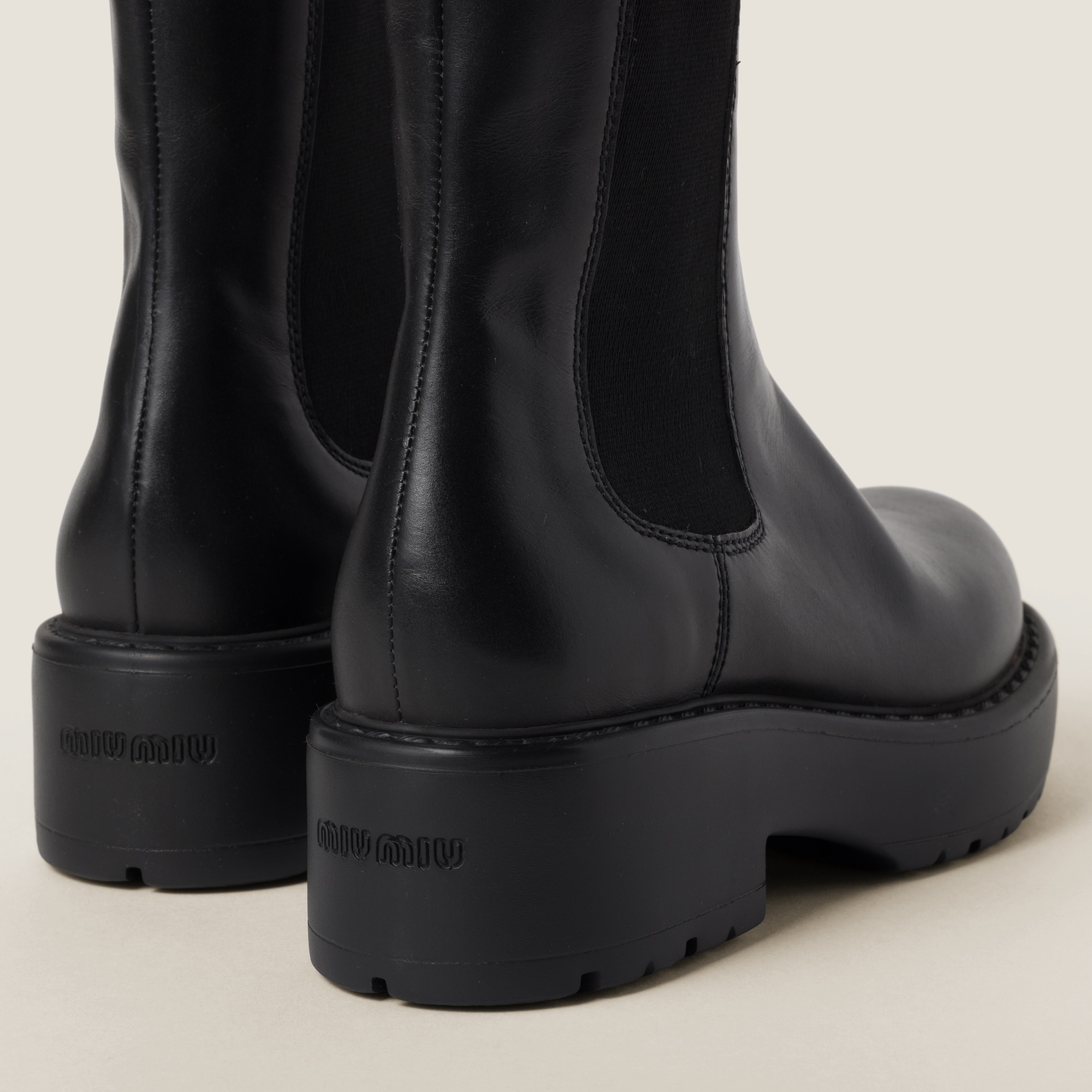 Black Leather Booties Miu Miu