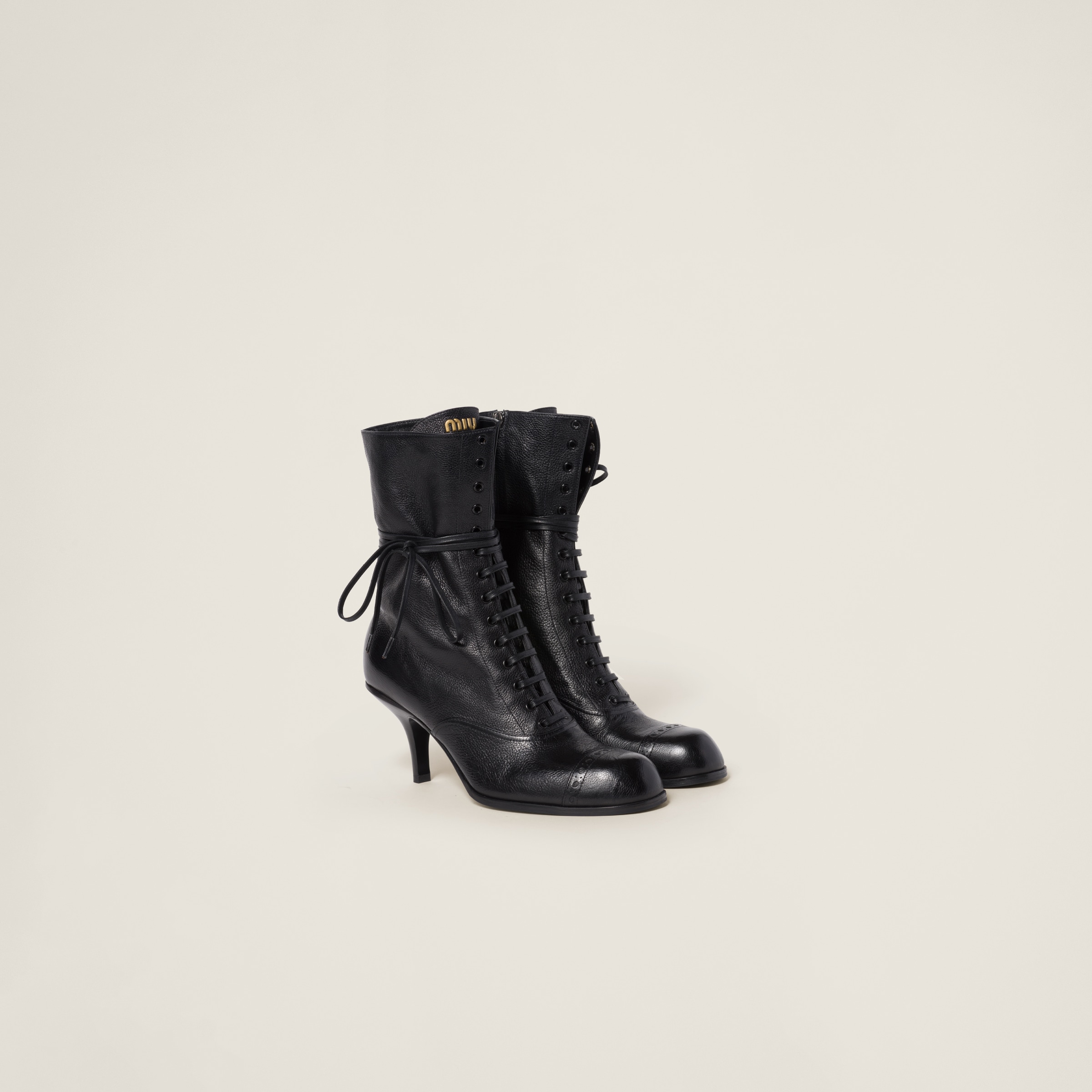 Black Leather Laced Booties Miu Miu