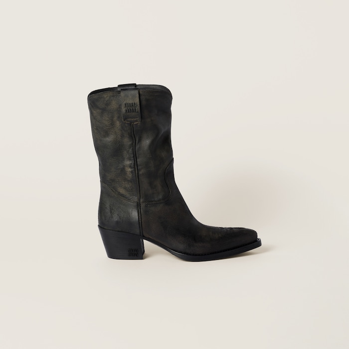 Miu Miu バックルデザインスエードショートブーツ 黒　37 Miu Miu バックル レザーブーツ | ブラック | FARFETCH JP