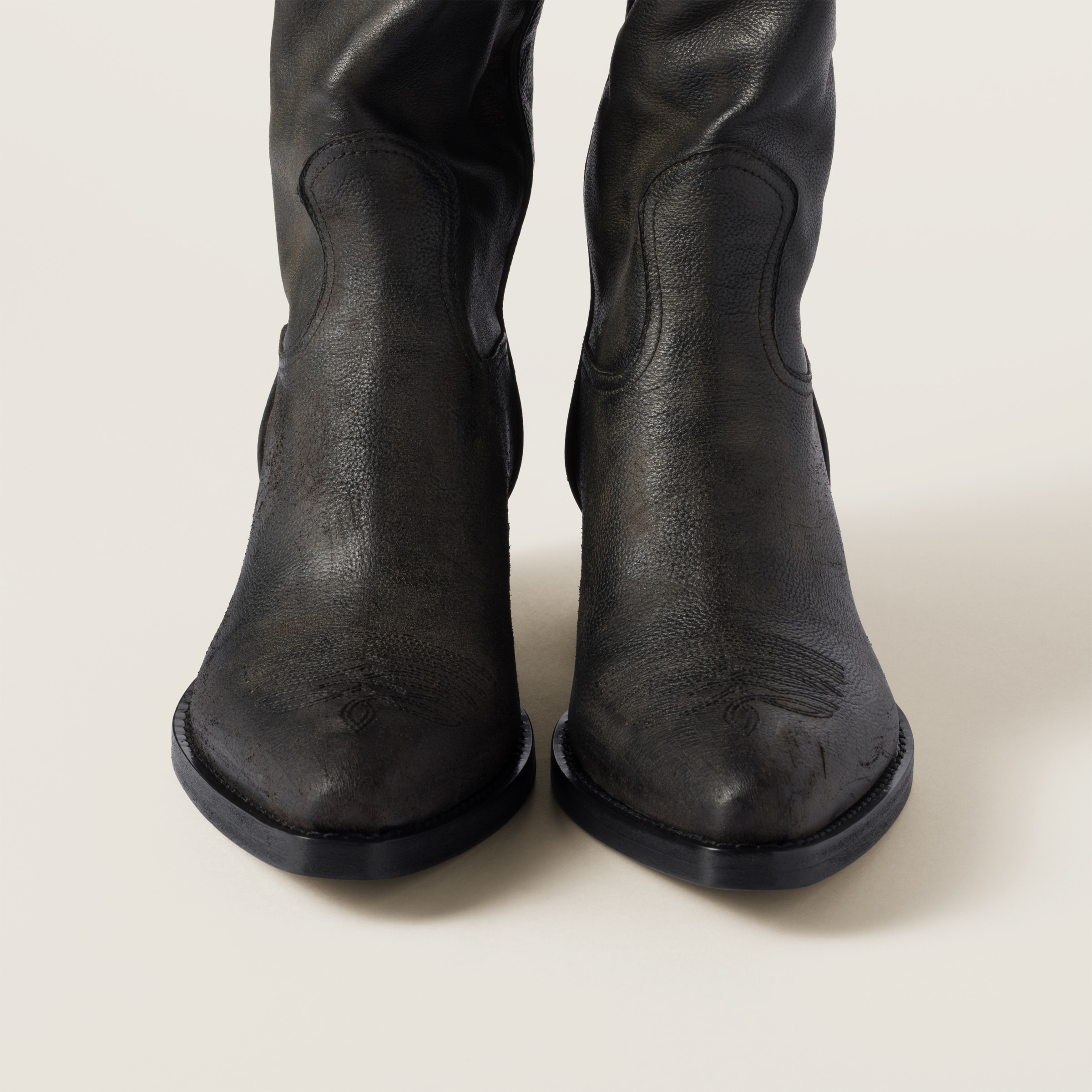 Miu Miu Leather Boots In Black