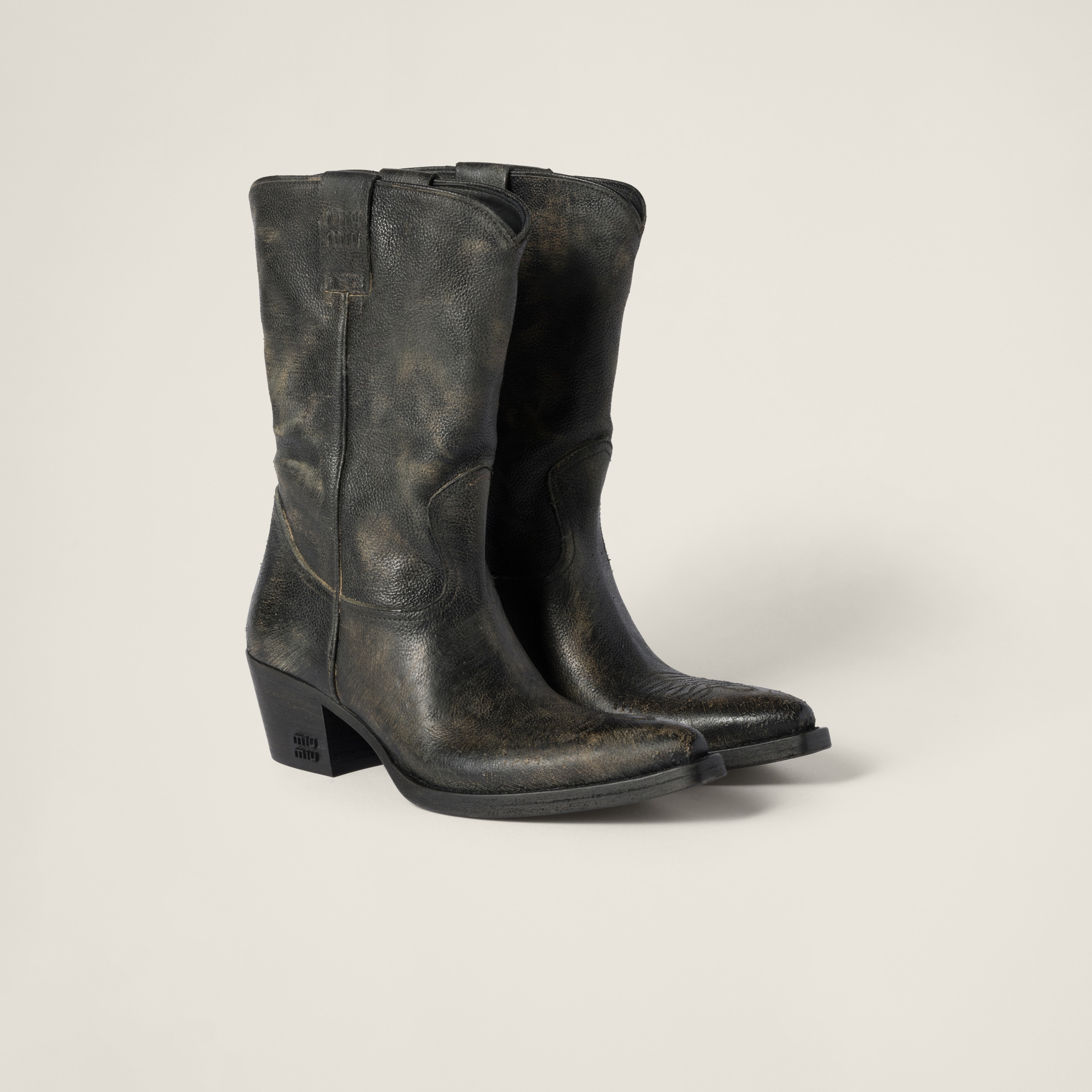Miu Miu Leather Boots In Cocoa Brown