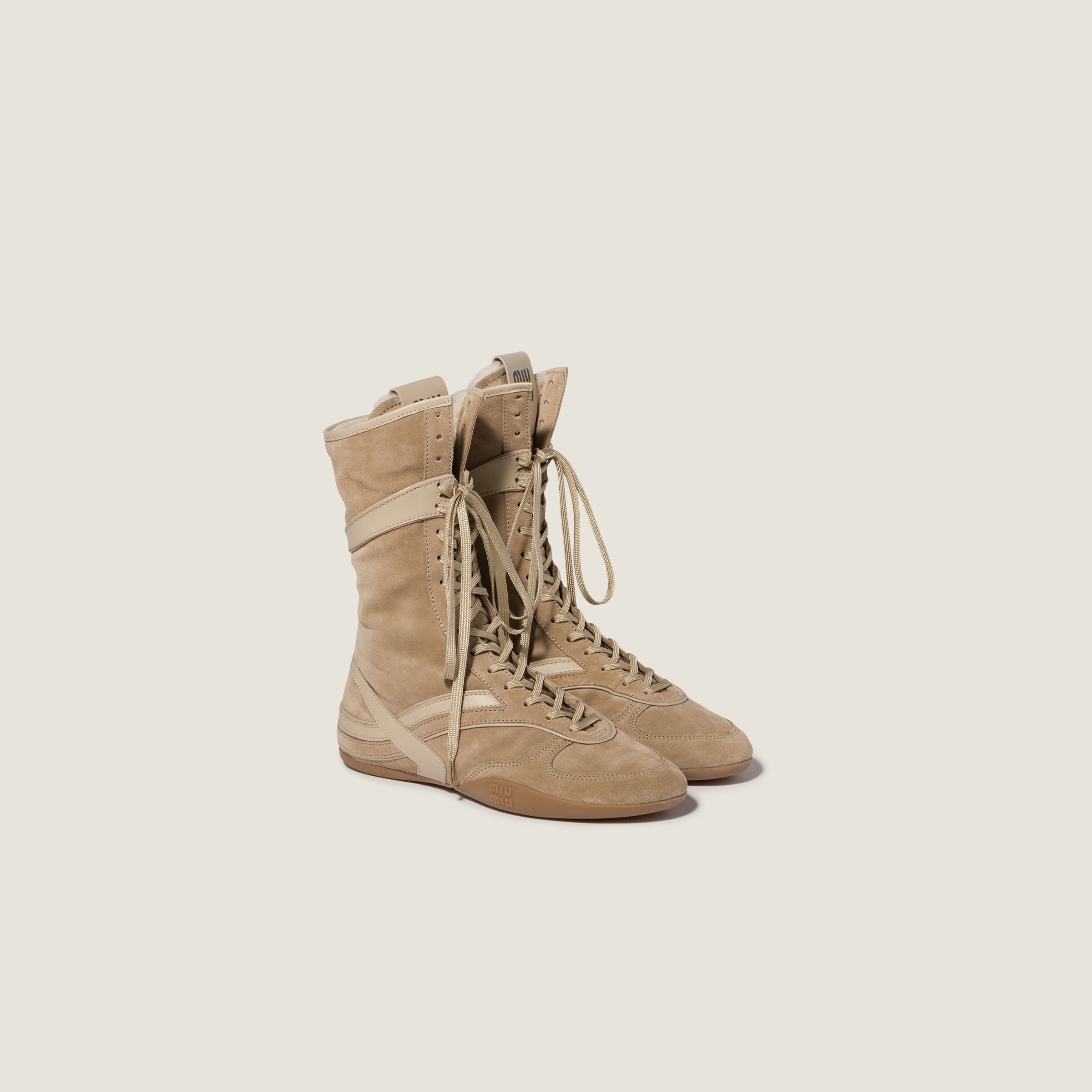 Gymnasium suede and shearling boxer boots