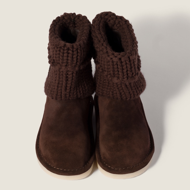 Suede and knit booties