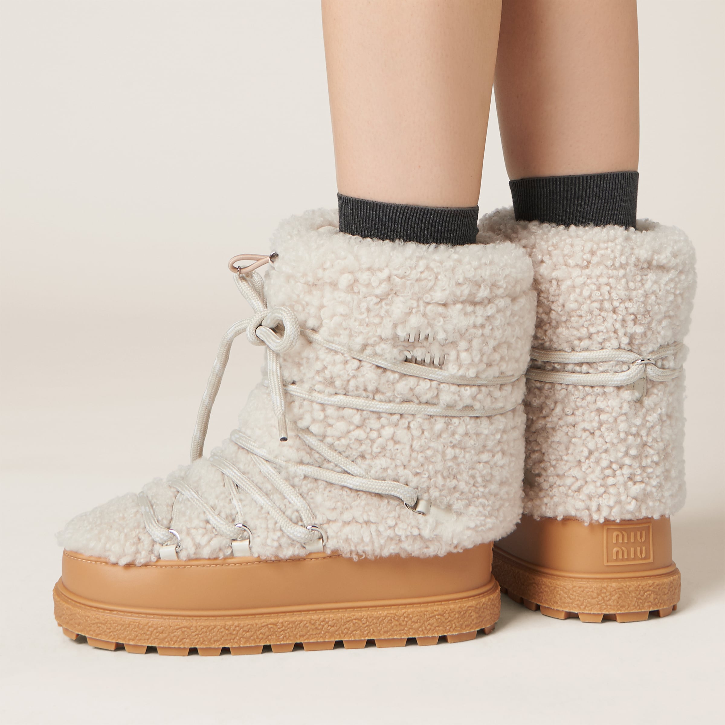 Ivory Shearling Après-ski Boots | Miu Miu