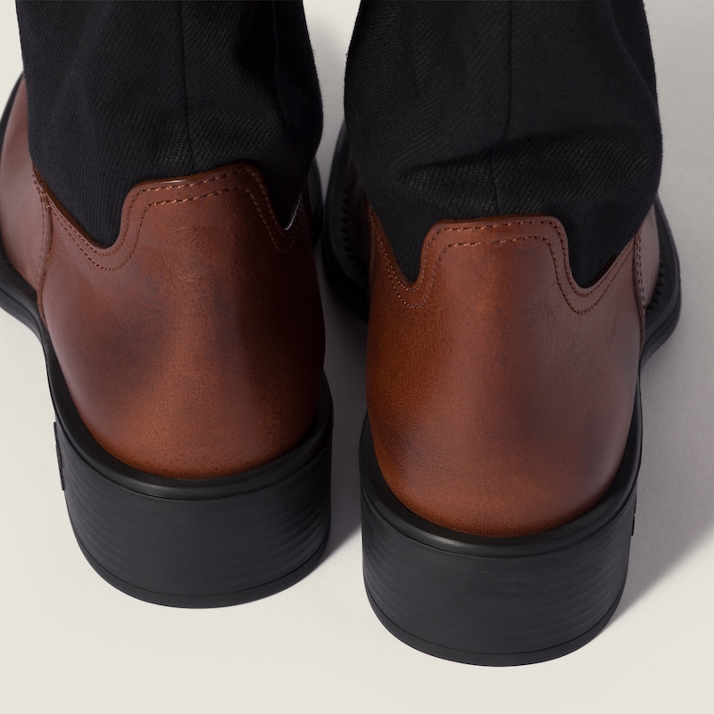 Leather and drill mid-calf boots