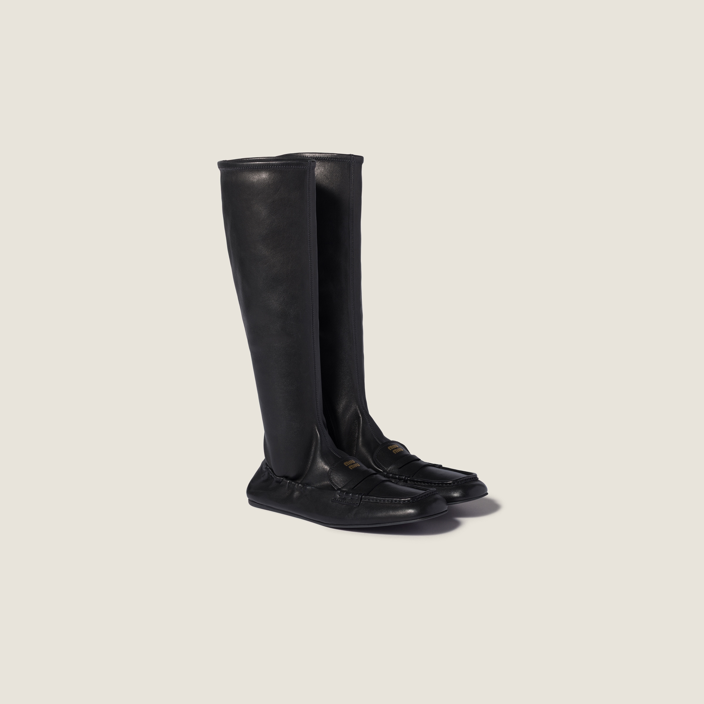 Miu Miu Ruches Nappa Leather Boots In Black