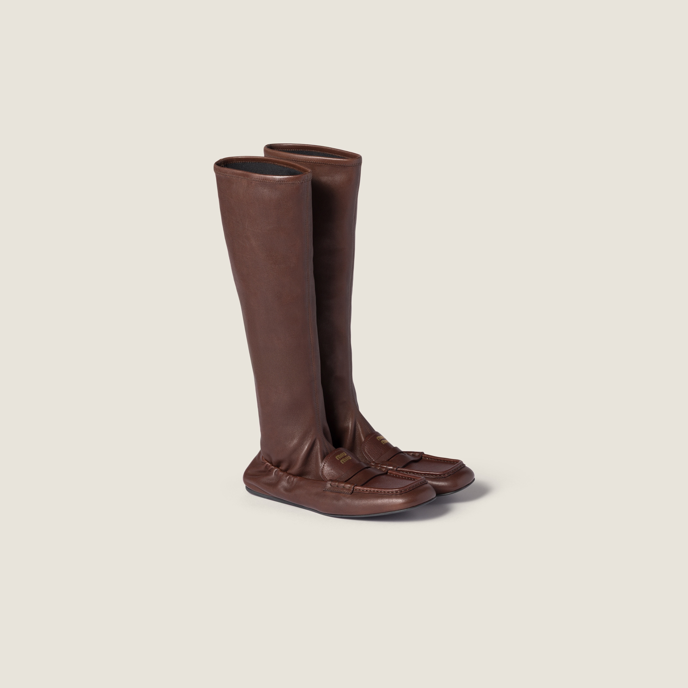 Cocoa Brown Leather Boots | Miu Miu