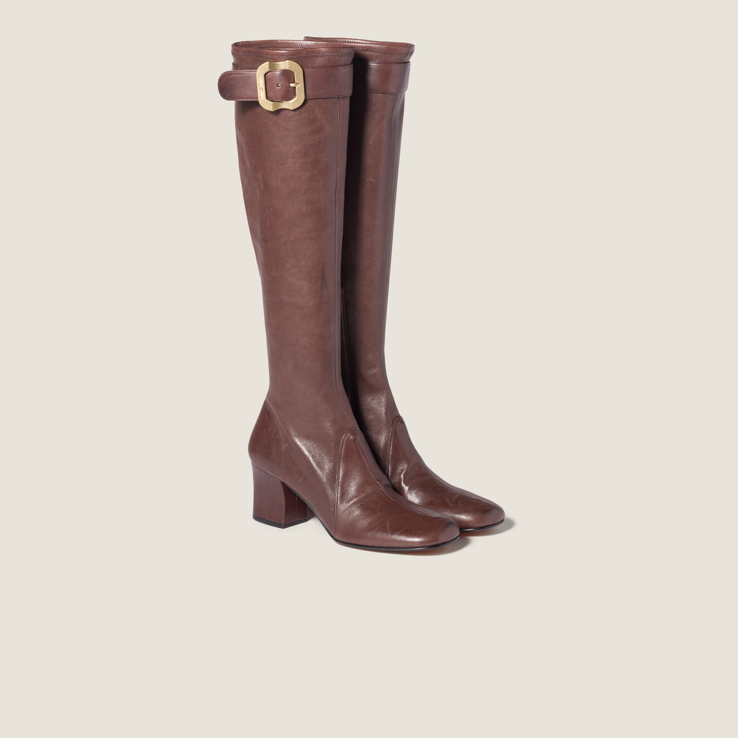 Miu Miu Nappa Leather Boots With Buckle In Brown