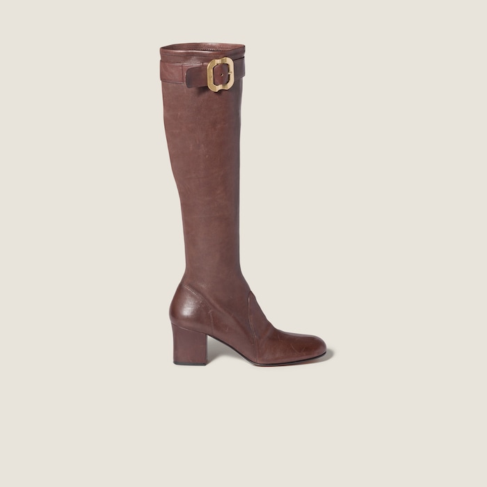 茶*犬様 miumiu ブーツ Black Leather Boots | Miu Miu