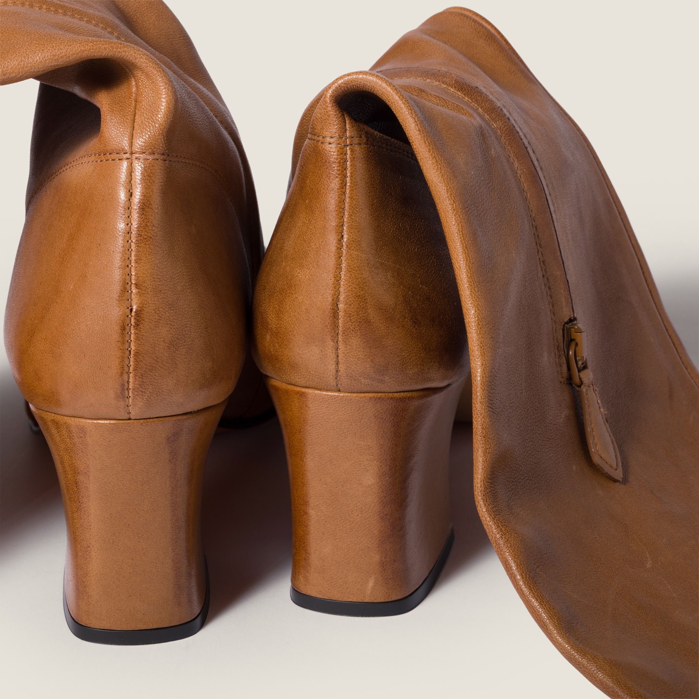 Miu Miu Stivali Stretch Leather Buckle Over-the-knee Boots In Brown