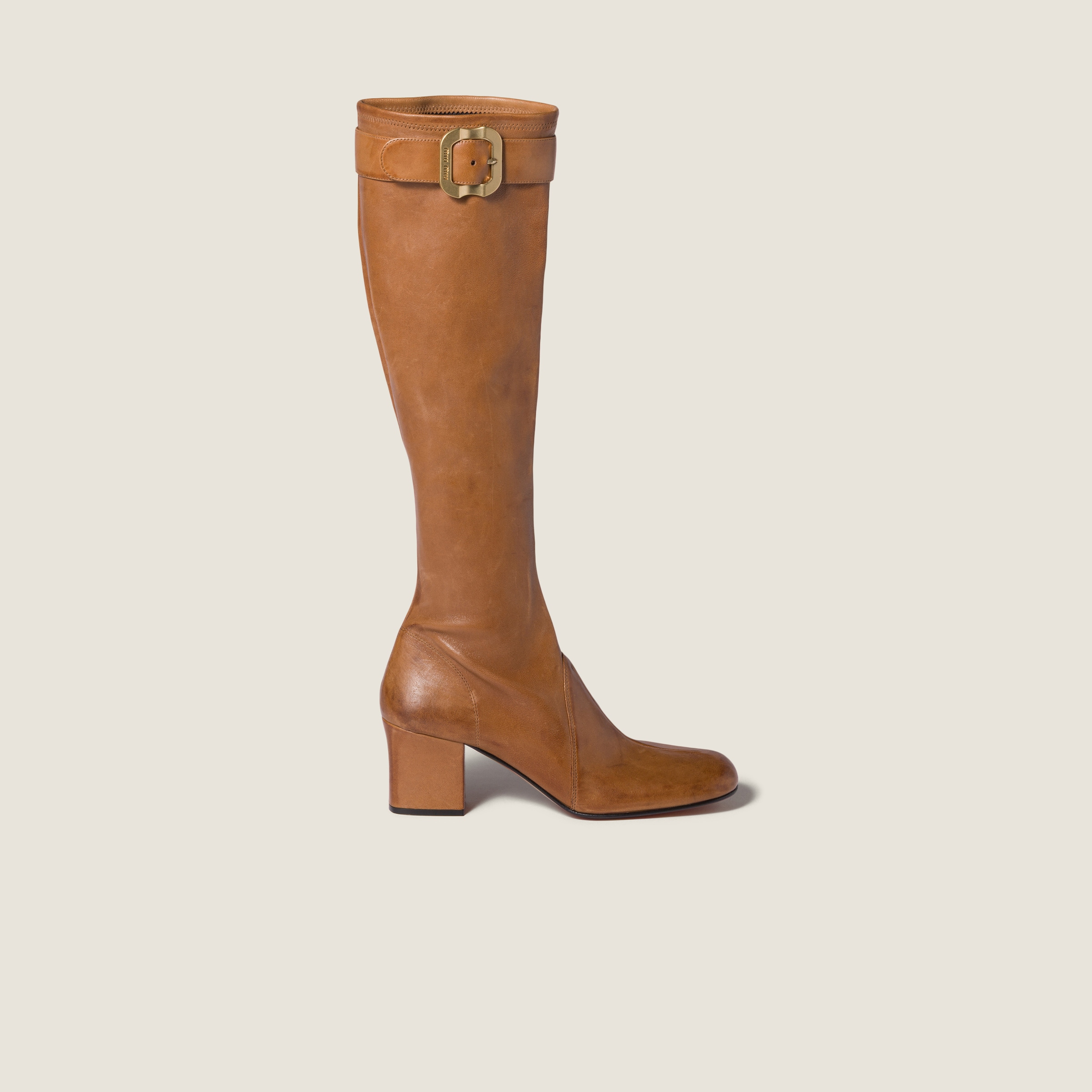 Miu Miu Stivali Stretch Leather Buckle Over-the-knee Boots In Brown