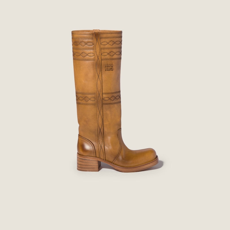 Embroidered leather boots